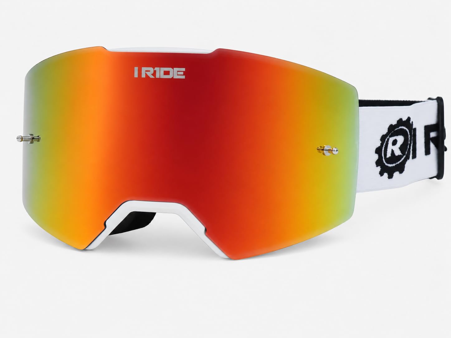 I RIDE AIRTIME PRO Motocross Goggles – White Frame – Magnetic Lens, Orange Mirror + Clear Lens, 5 Tear-Offs, Hard Case & Bag – MX Dirt Bike ATV UTV Off-Road Race Goggles by Fox Powersports