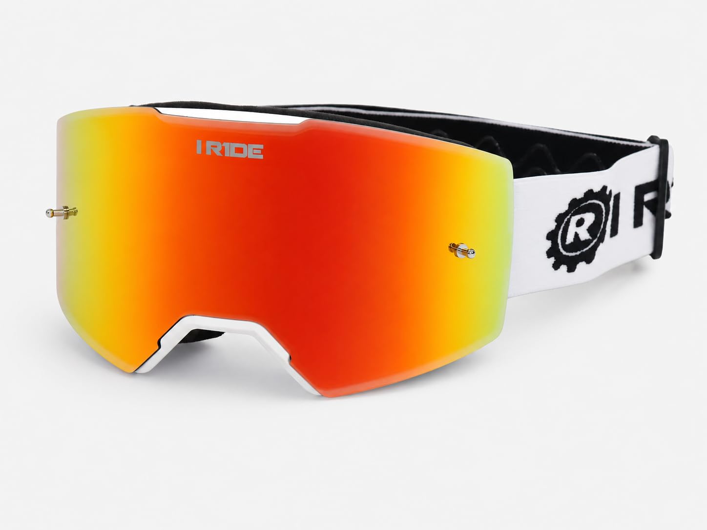 I RIDE AIRTIME PRO Motocross Goggles – White Frame – Magnetic Lens, Orange Mirror + Clear Lens, 5 Tear-Offs, Hard Case & Bag – MX Dirt Bike ATV UTV Off-Road Race Goggles by Fox Powersports