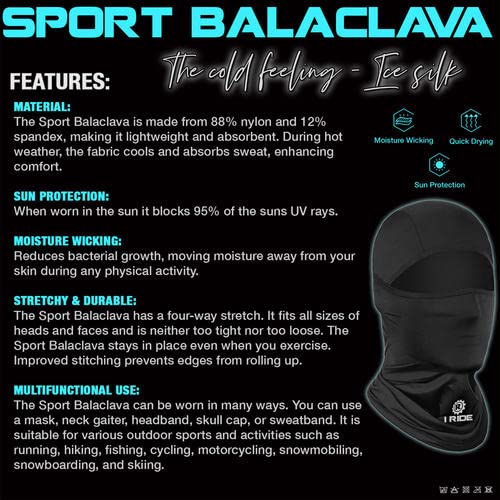 iRide Lightweight Ski Mask, Shiesty Mask, Tight Fitting Sports Balaclava Black