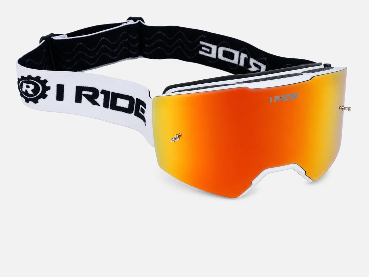 I RIDE AIRTIME PRO Motocross Goggles – White Frame – Magnetic Lens, Orange Mirror + Clear Lens, 5 Tear-Offs, Hard Case & Bag – MX Dirt Bike ATV UTV Off-Road Race Goggles by Fox Powersports