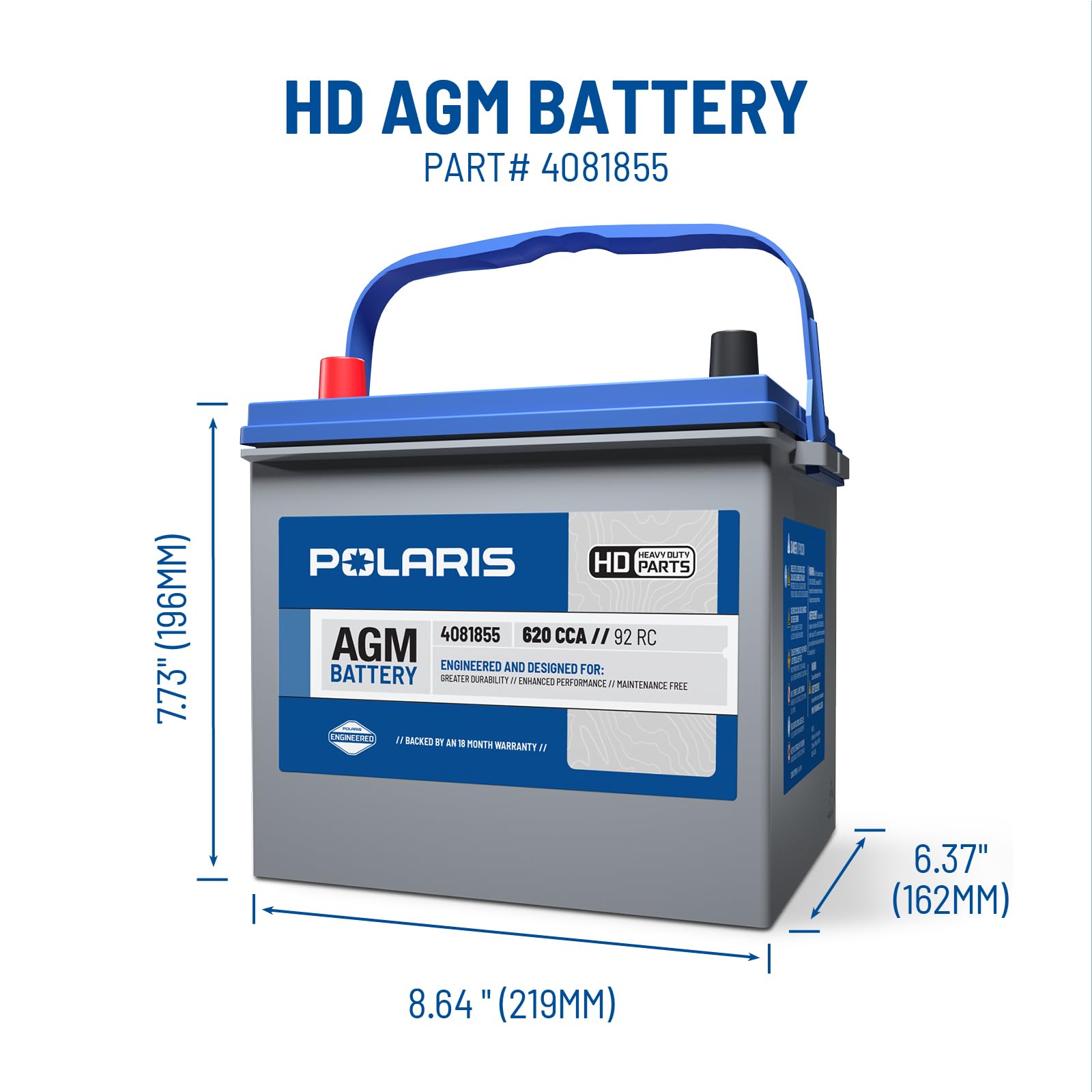 Polaris Off Road HD AGM Battery Specific for Ranger 1000 Premium, Ranger 1000 EPS, Ranger SP 570, Ranger 1000, Ranger XP 900 EPS, Ranger 800 EPS, Ranger Diesel, Ranger Crew Diesel, Part 4081855