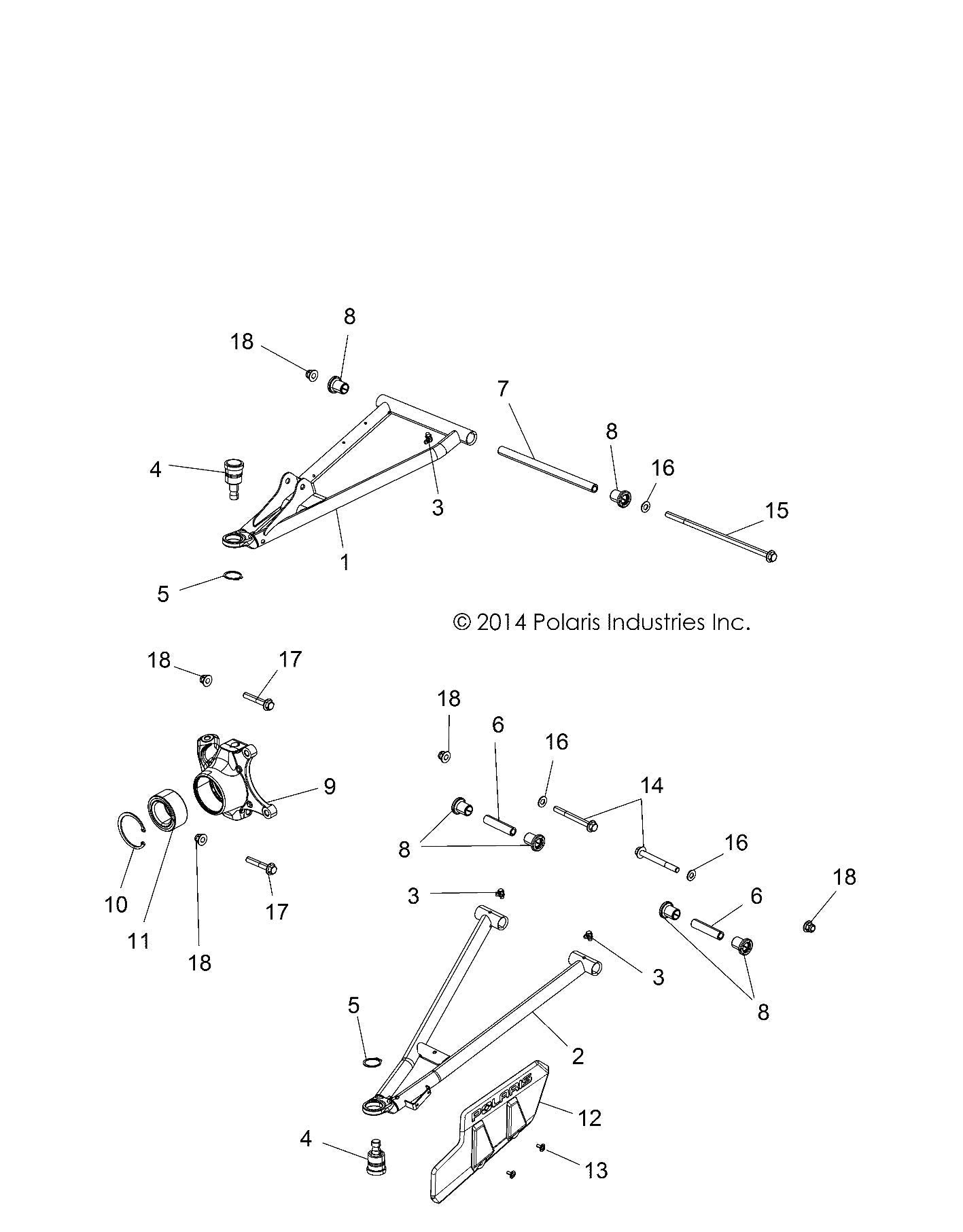 Polaris Ranger Upper Right Hand Front A-Arm, Matte Black, Specific for Brutus, Brutus HDPTO, Brutus HD PTO, Ranger 570 EPS Full-Size, Ranger Crew 900-5 EPS, Genuine OEM Part 1020888-458