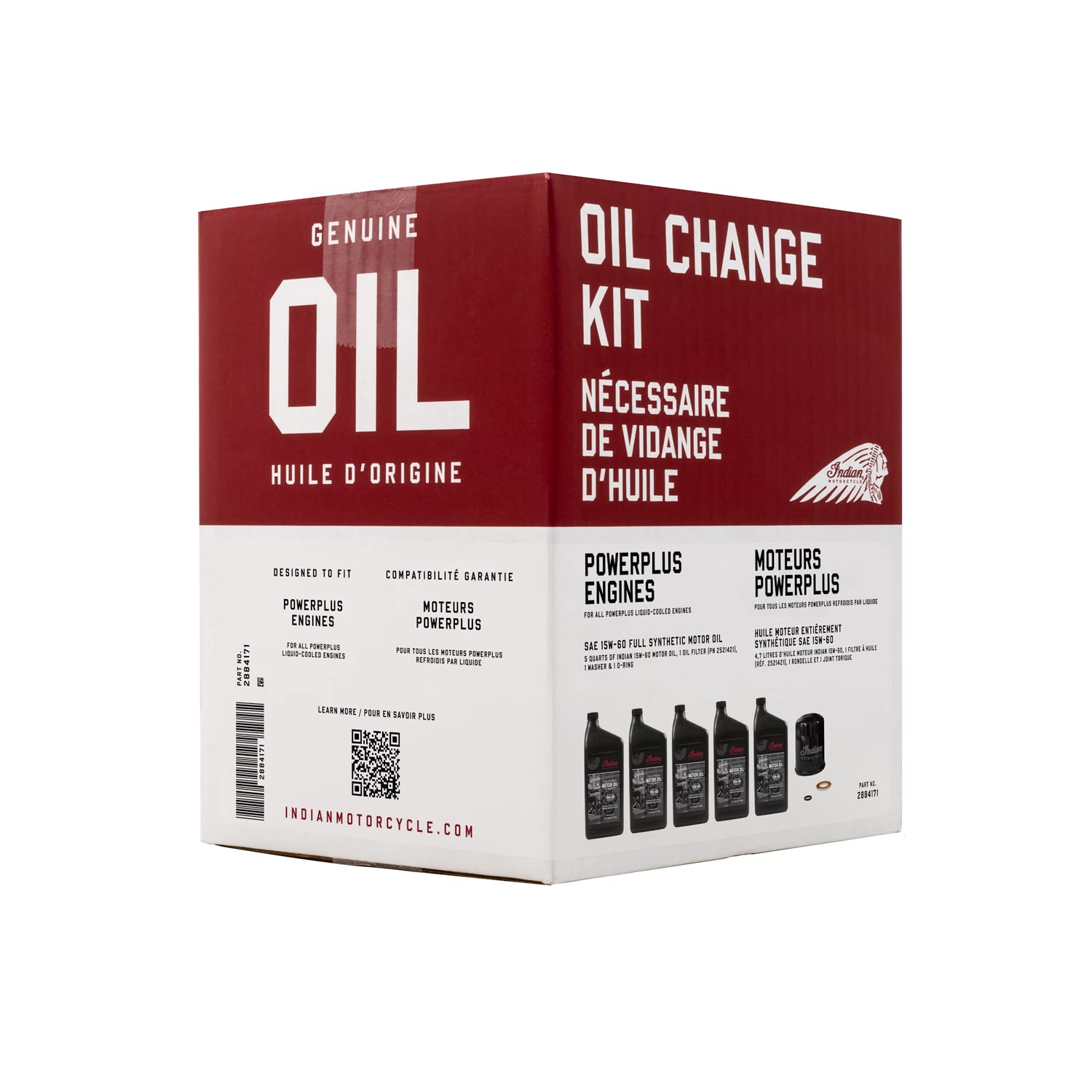 Indian Motorcycle PowerPlus Oil Change Kit, Fits Indian PowerPlus, 2884171, 5 Quarts of Full Synthetic 15W60 Motor Oil, 1 Oil Filter, 1 Washer, 1 O-Ring