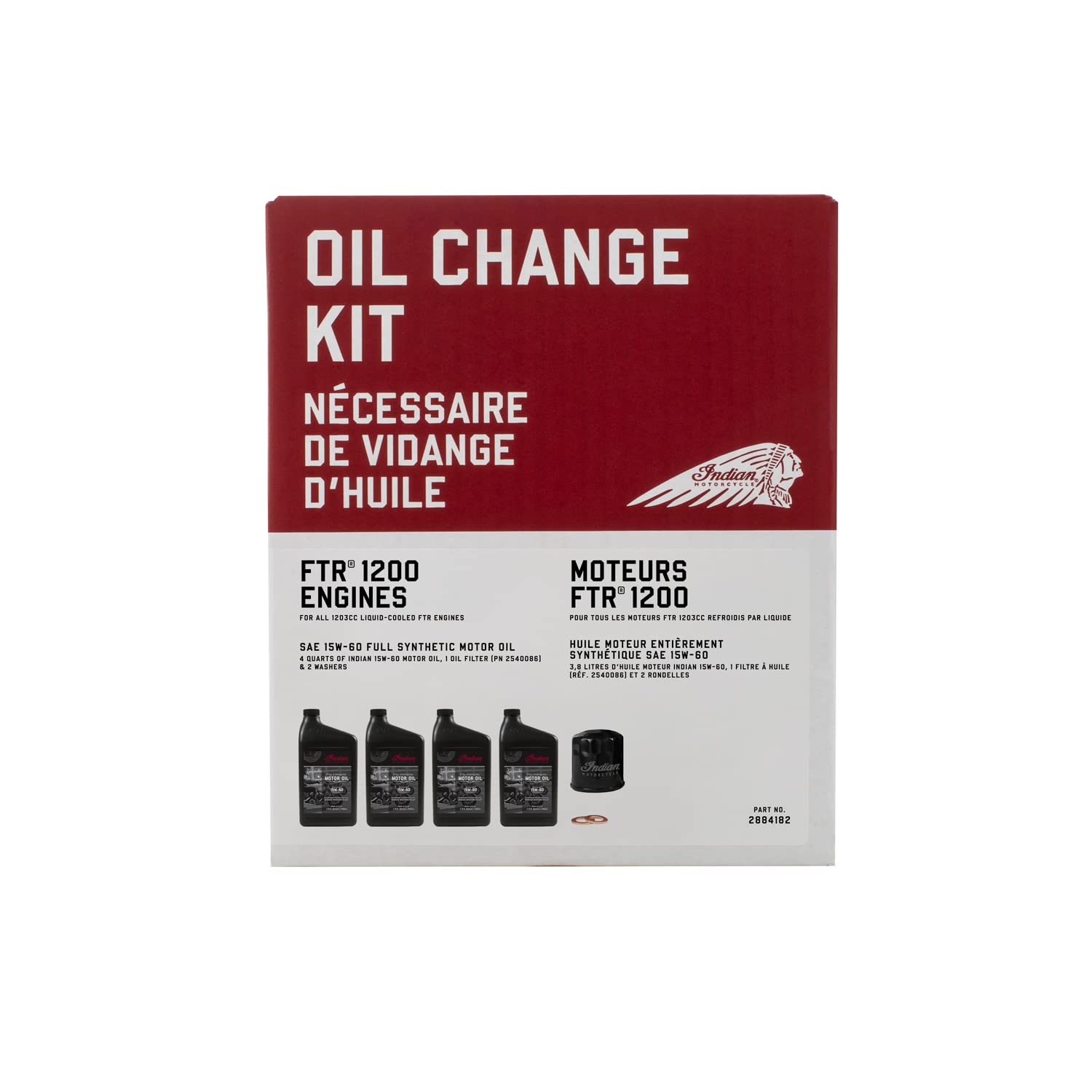 Indian Motorcycle FTR Oil Change Kit 2884182 Full Synthetic 15W60 4 Quarts