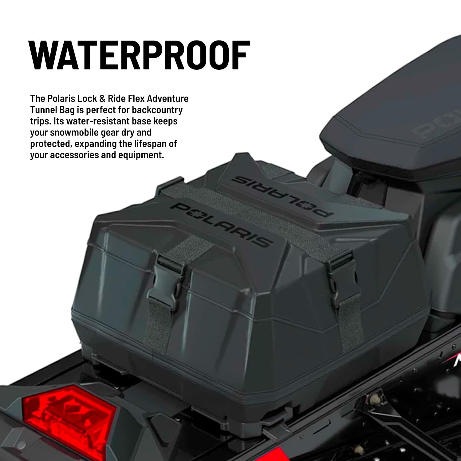 Polaris Snowmobile Lock & Ride Flex Adventure Tunnel Bag, Tall, Black, Fits Specific INDY, Switchback, RMK, Voyageur Models, Easy Install, Waterproof, Storage Bag for Gear - 2884456