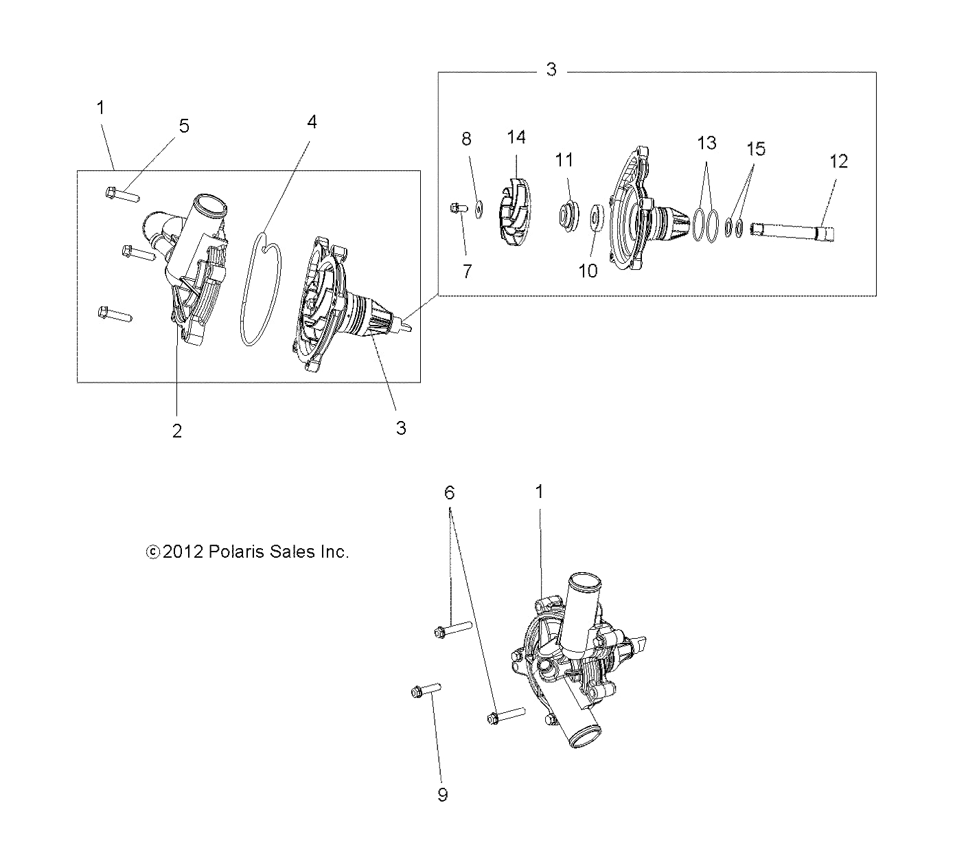 Polaris Ranger Water Pump Assembly, Genuine OEM Part 1204476, Qty 1