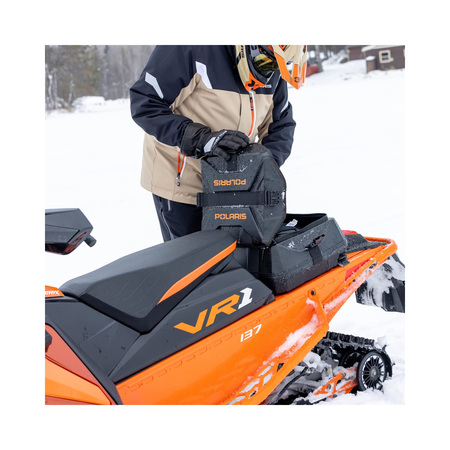Polaris Snowmobile Lock & Ride Flex Adventure Tunnel Gear Bag, Tall, Orange Burst, for Specific INDY, Switchback, RMK, Voyageur Models, Easy Install, Waterproof Luggage Carrier for Storage - 2890624