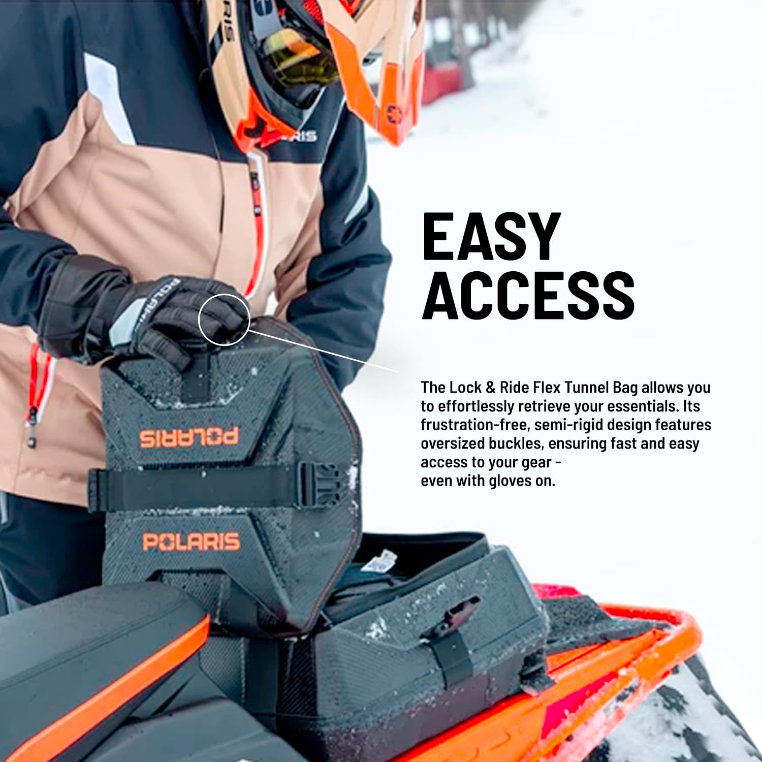 Polaris Snowmobile Lock & Ride Flex Adventure Tunnel Bag, Tall, Black, Fits Specific INDY, Switchback, RMK, Voyageur Models, Easy Install, Waterproof, Storage Bag for Gear - 2884456