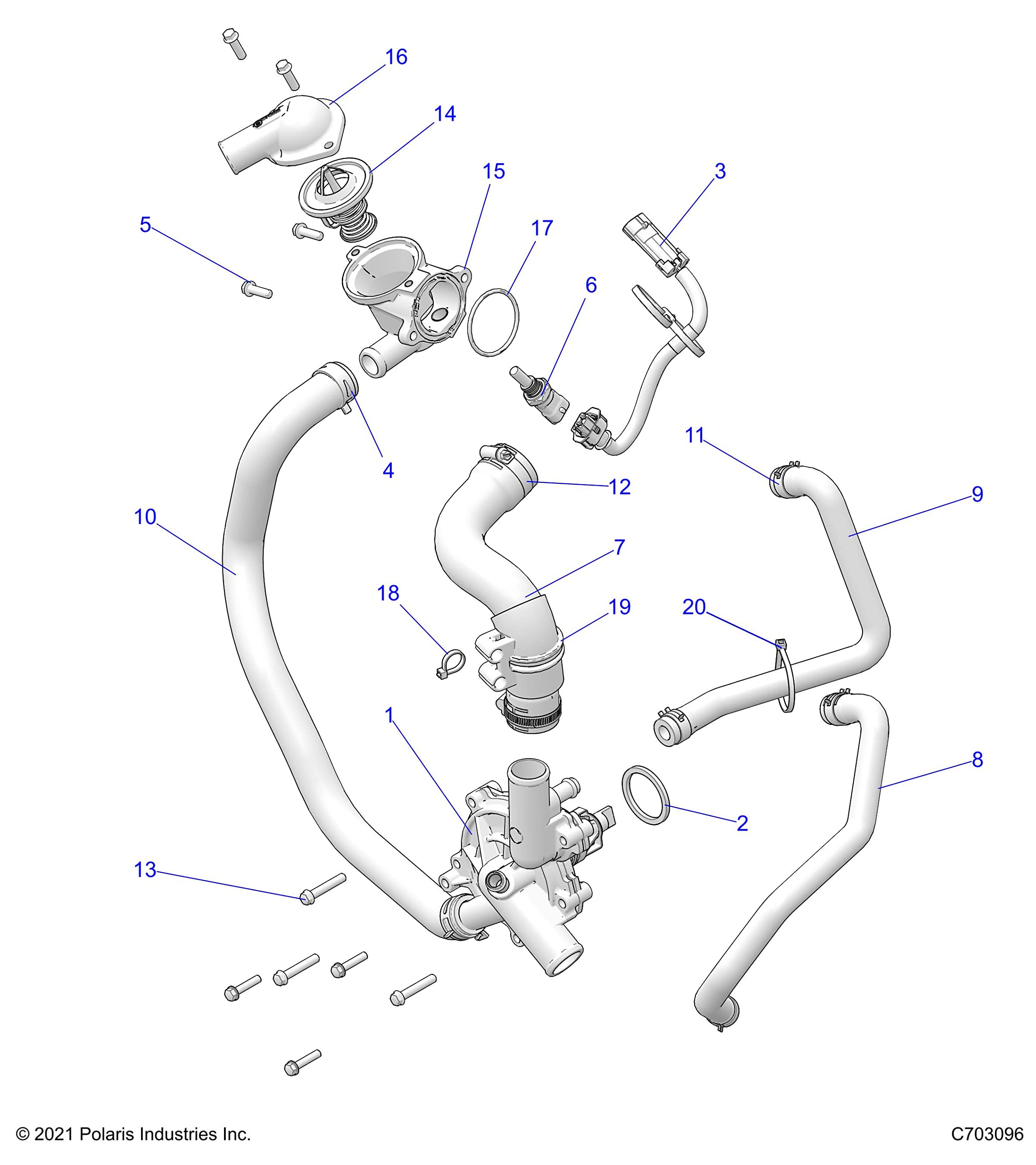 Polaris RZR Waterpump Assembly, Genuine OEM Part 1205014, Qty 1