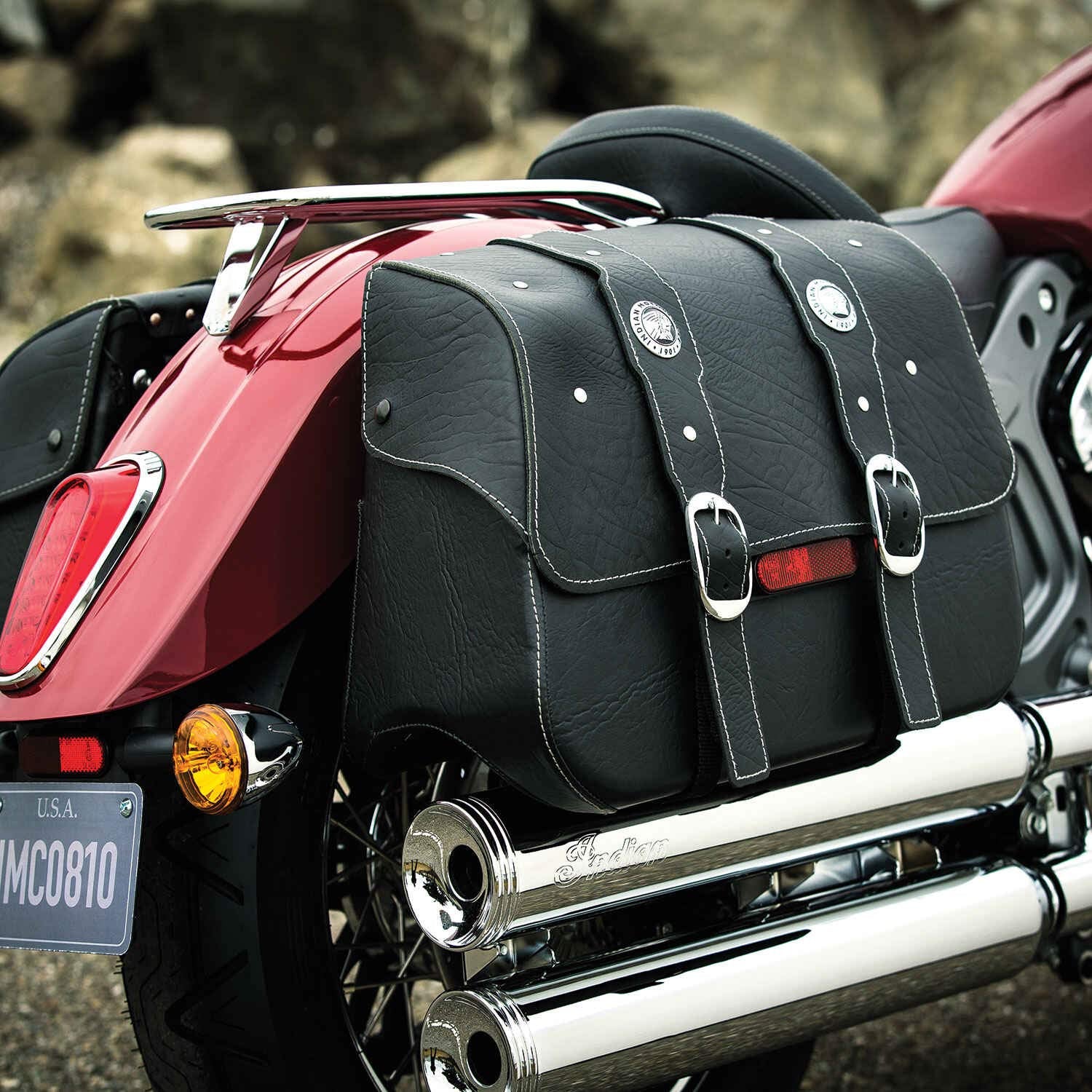 Indian Scout OEM Black Leather Saddlebags 2015-2024 2880234-01 - Open Box