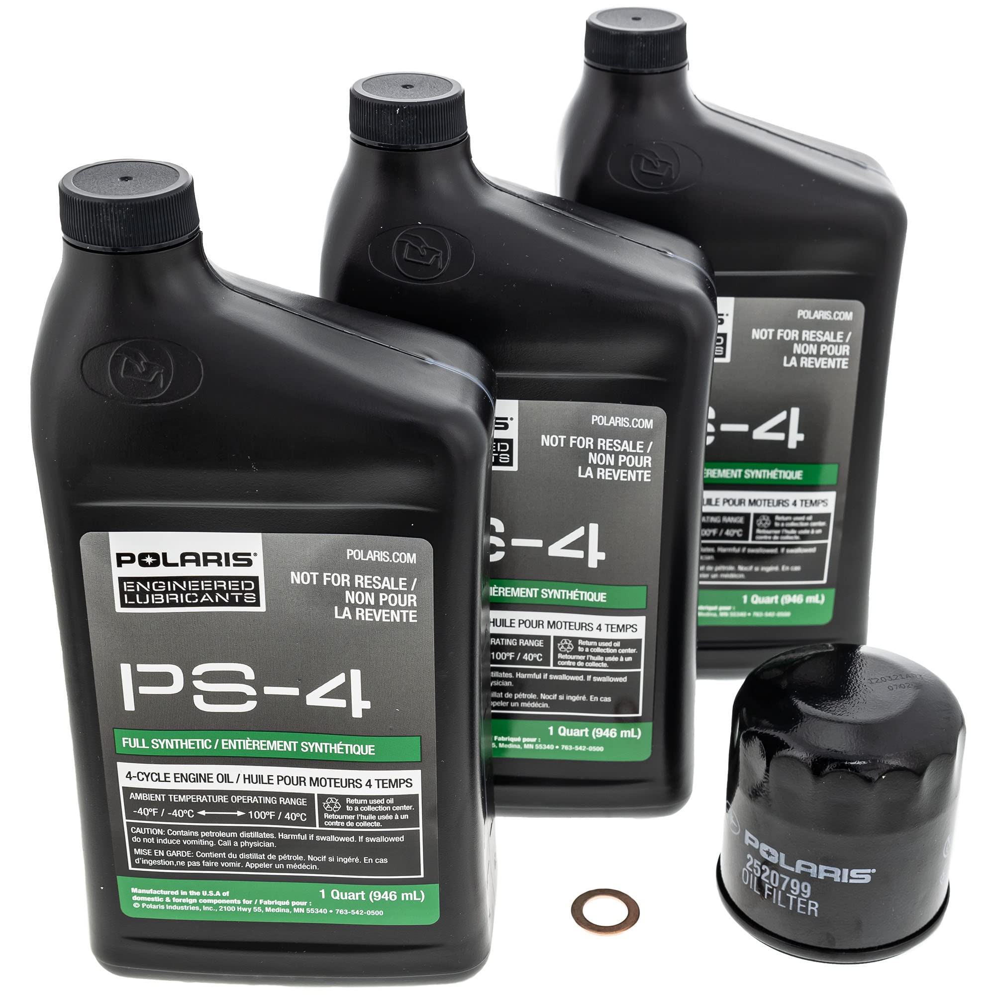 Polaris Oil Change Kit for Specific RZR Turbo and Pro XP & XP 4 Models With 4 Stroke Engine, Includes 3 Quarts of PS-4 5W-50 Full Synthetic Oil, 1 Oil Filter, 1 Washer, for Off Road SxS - 2881696