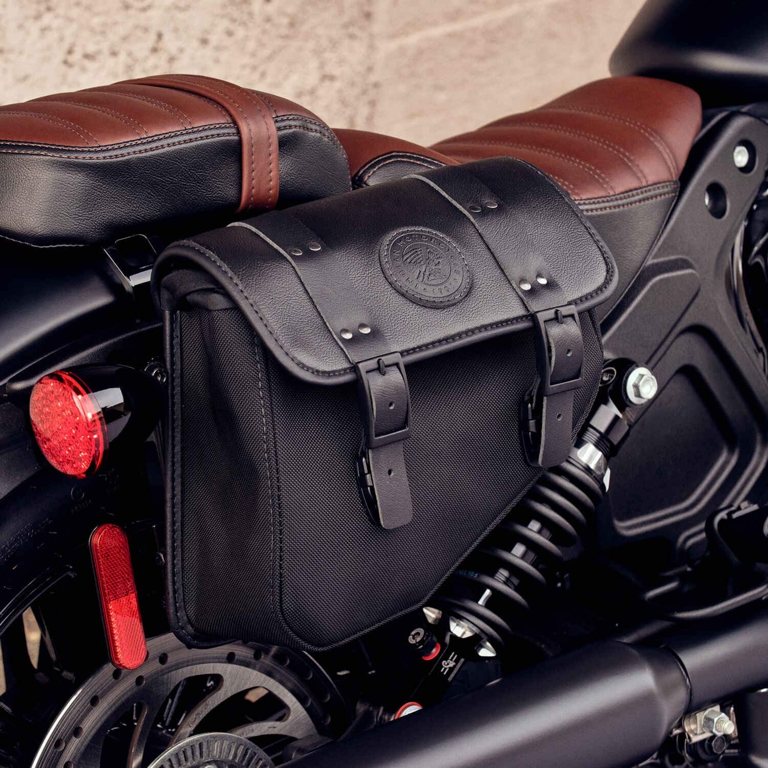Indian Motorcycle Solo Saddlebag, Black, Fits Scout, Scout Rogue, Scout Bobber, Water Resistant, Integrated Liner, Embossed Branding, Right-Side Install, for Storage, Luggage, Qty 1-2884965-01