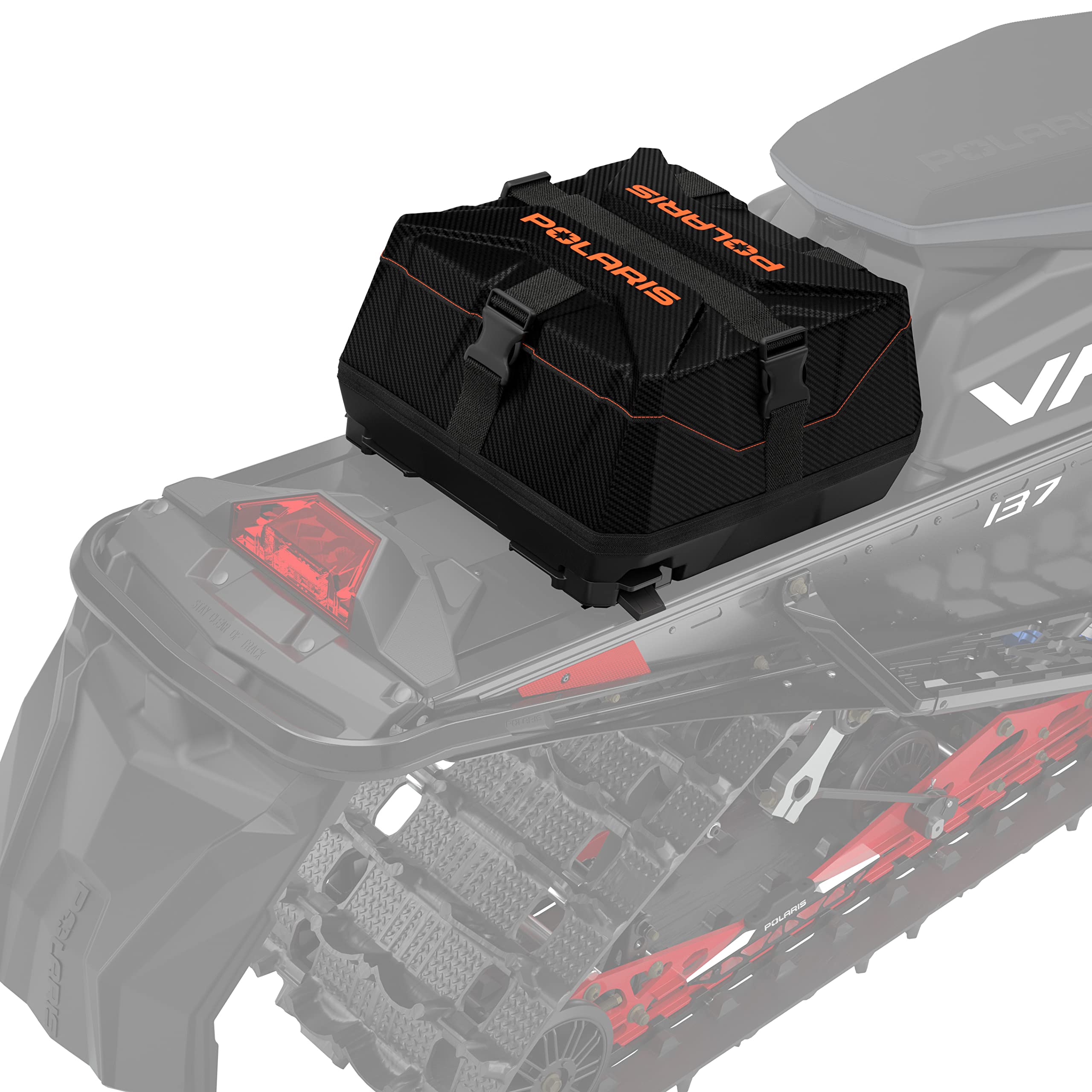 Polaris Snowmobile Lock & Ride Flex Adventure Tunnel Gear Bag, Tall, Orange Burst, for Specific INDY, Switchback, RMK, Voyageur Models, Easy Install, Waterproof Luggage Carrier for Storage - 2890624