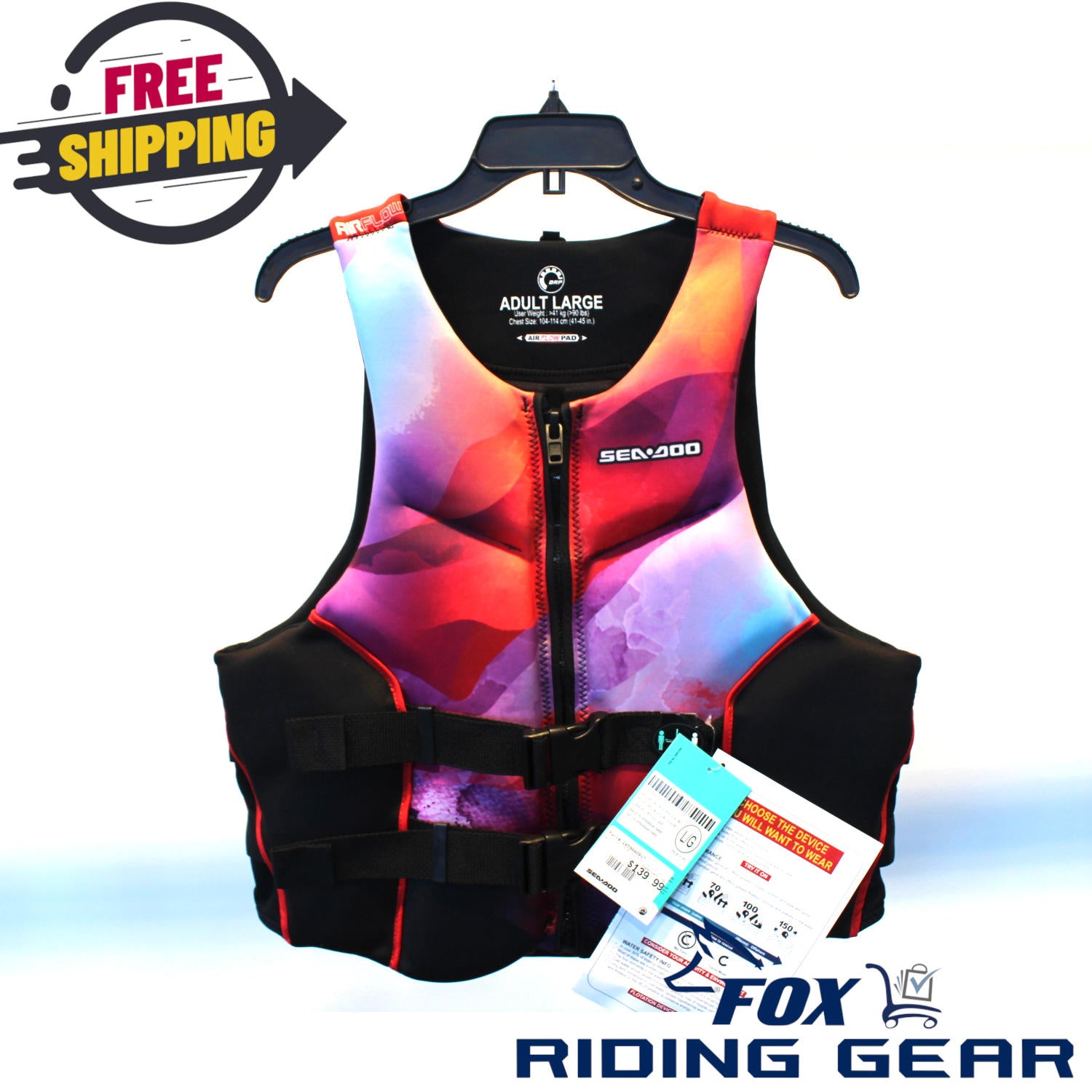OPEN BOX OEM Sea-Doo Airflow Sun-Edit PFD| Lava Red/Rouge Lave | Unisex Size: LG