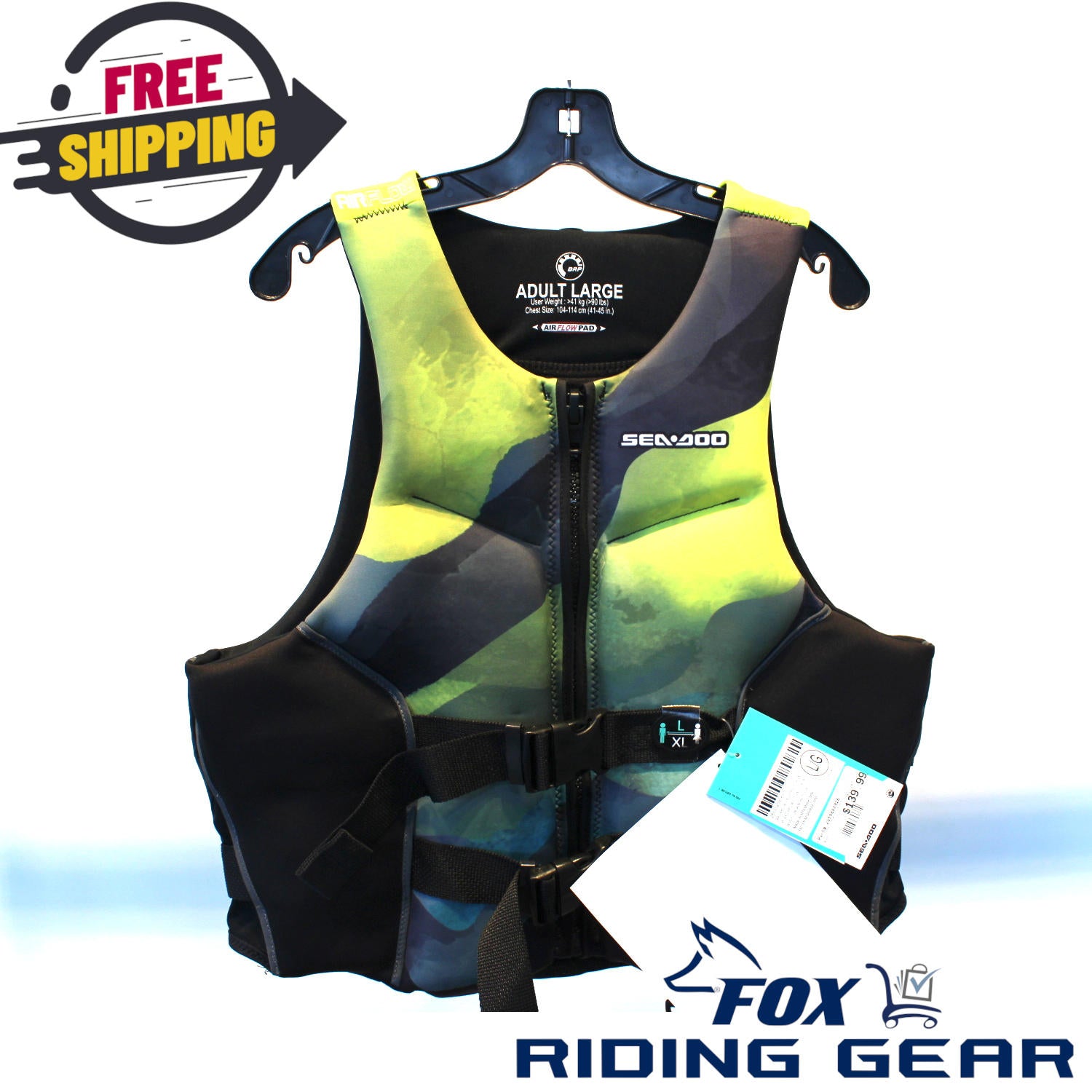 Sea-Doo Airflow Sun-Edit PFD Hi-Vis Yellow Unisex Large 2859880926 - Open Box