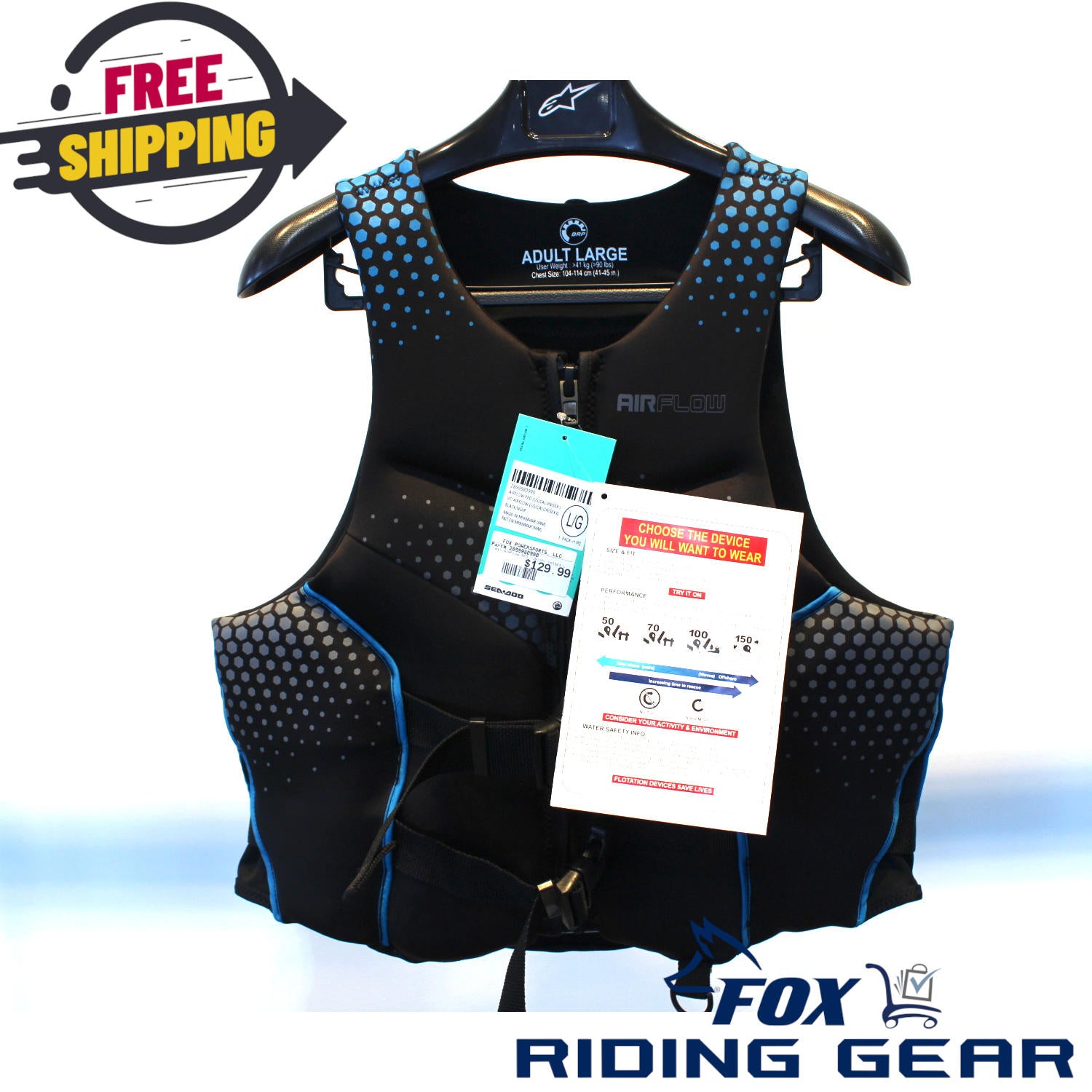 OPEN BOX OEM Sea-Doo Airflow PFD | Black/Noir | Unisex Size : LG