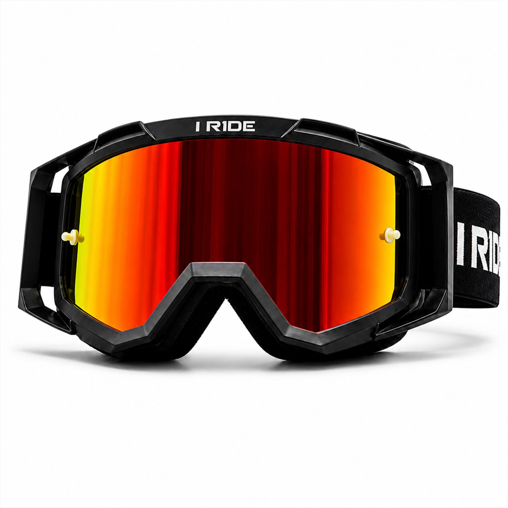 I RIDE Airtime Motocross Goggles with Spare Clear Lens and 5 Tear-Offs, Anti-Fog MX Dirt Bike Goggles with Orange Mirrored Lens, UV Protection, ATV UTV Off-Road Riding