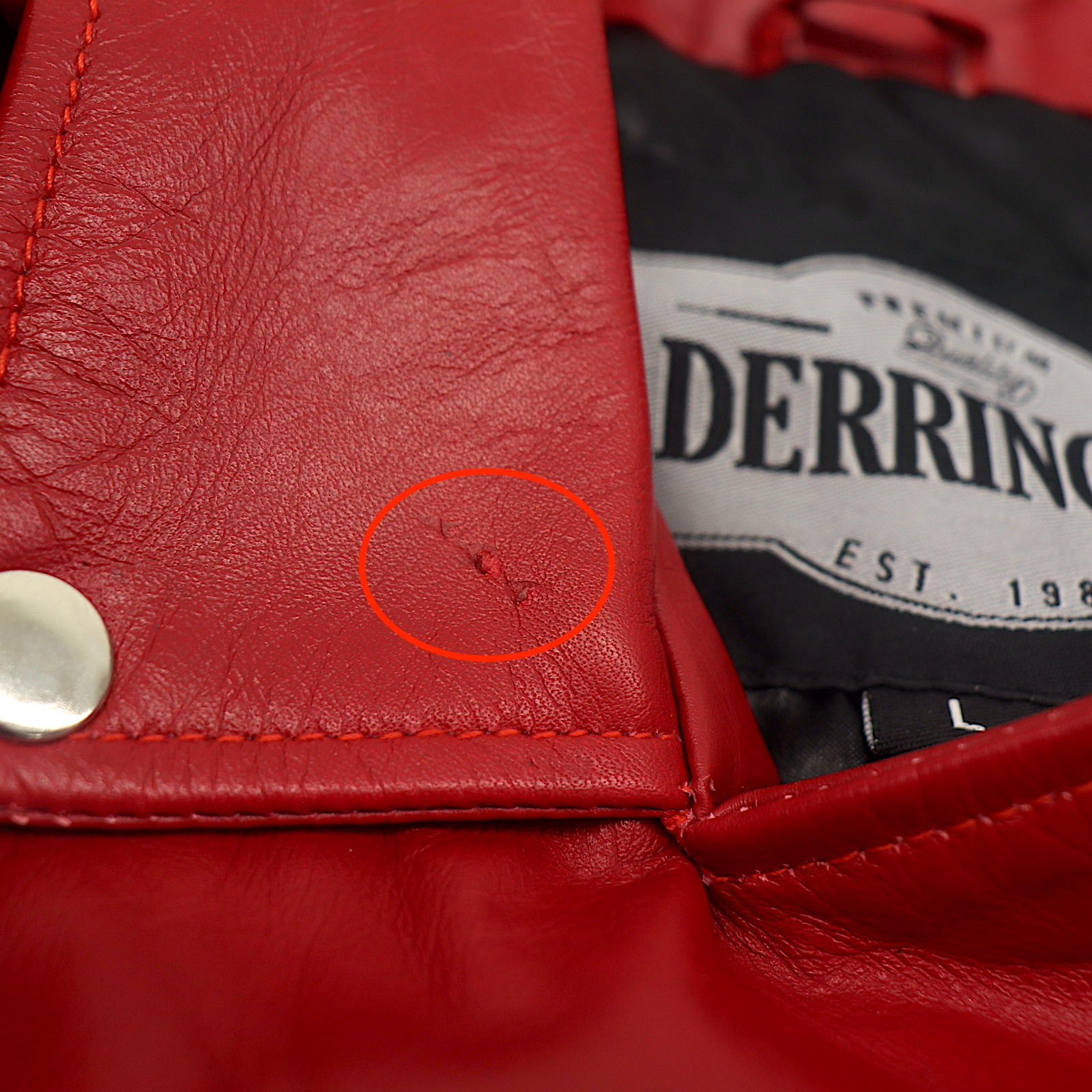 Derringer Vintage Red Womens Leather Jacket Large UN6832.01L - Open Box