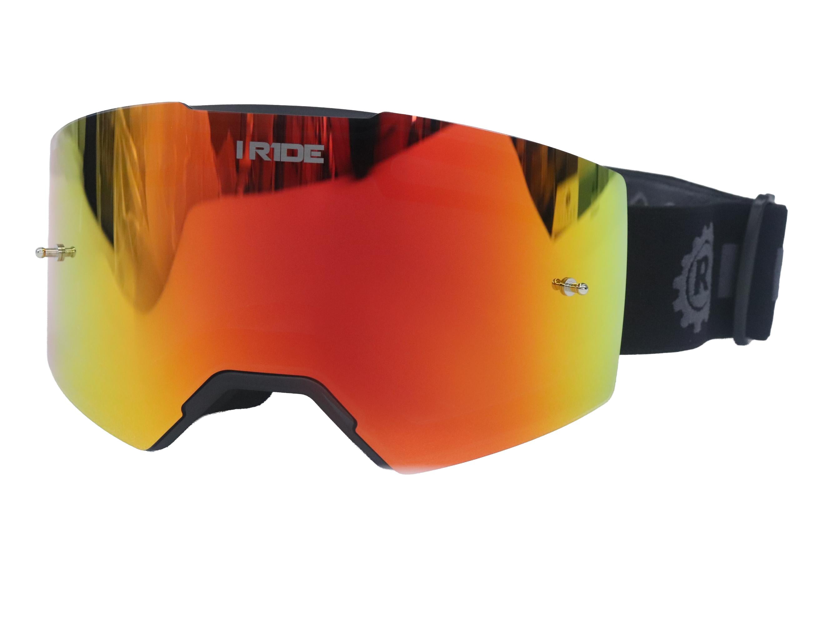 I RIDE AIRTIME PRO Motocross Goggles – Black Frame – Magnetic Lens, Orange Mirror + Clear Lens, 5 Tear-Offs, Hard Case & Bag – MX Dirt Bike ATV UTV Off-Road Race Goggles by Fox Powersports