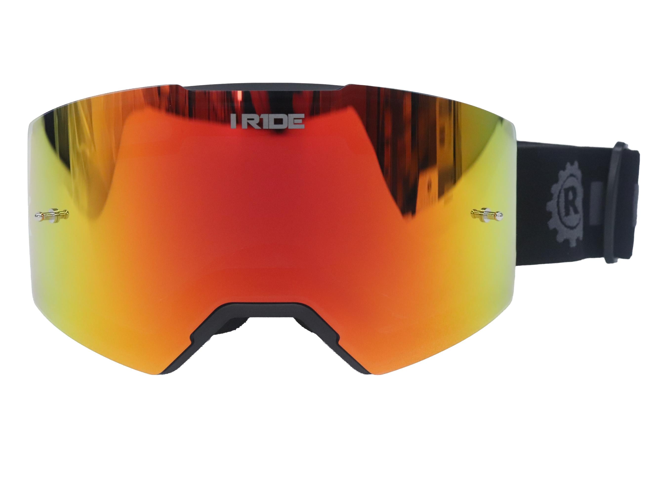 I RIDE AIRTIME PRO Motocross Goggles – Black Frame – Magnetic Lens, Orange Mirror + Clear Lens, 5 Tear-Offs, Hard Case & Bag – MX Dirt Bike ATV UTV Off-Road Race Goggles by Fox Powersports