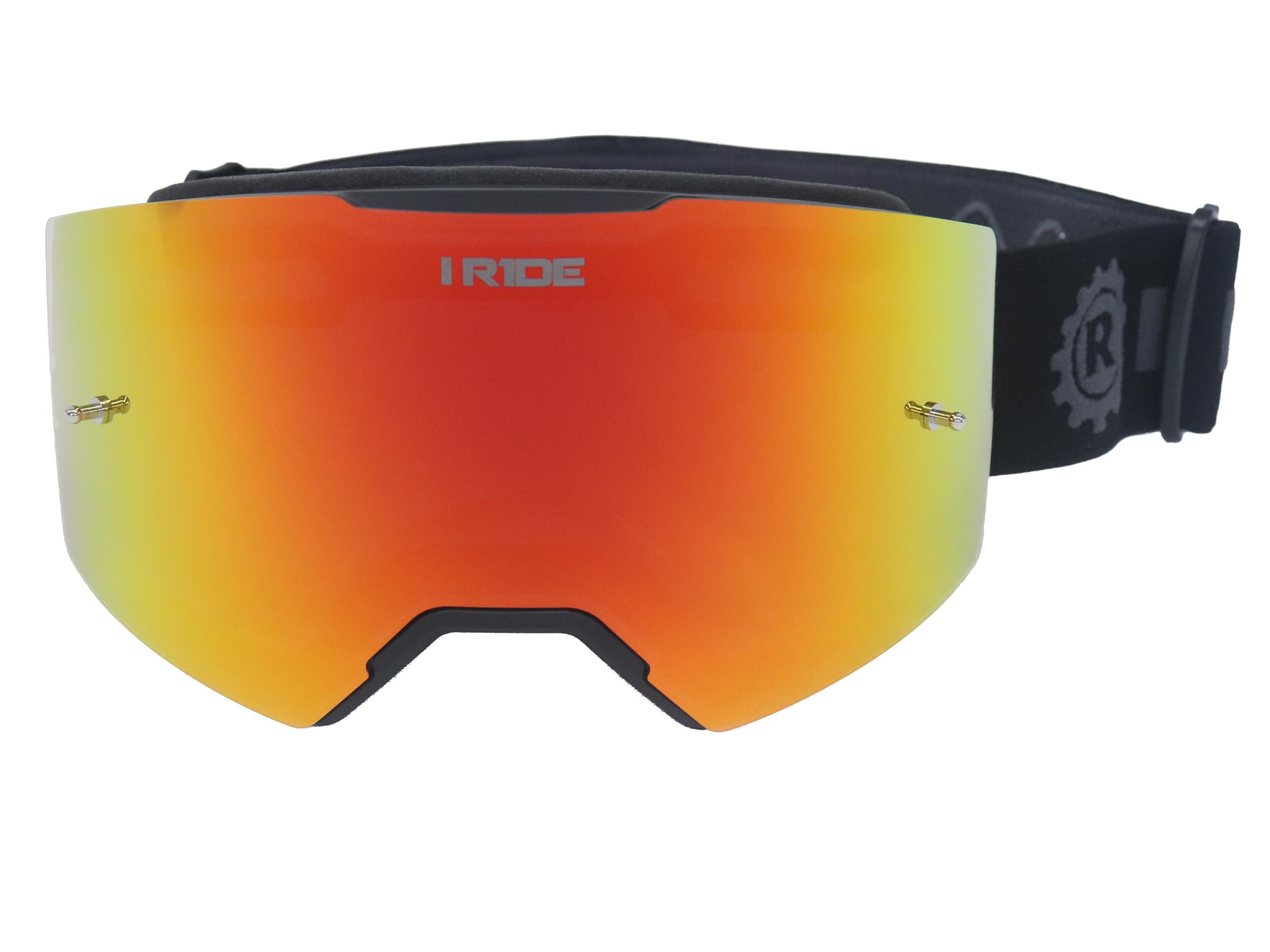 I RIDE AIRTIME PRO Motocross Goggles – Black Frame – Magnetic Lens, Orange Mirror + Clear Lens, 5 Tear-Offs, Hard Case & Bag – MX Dirt Bike ATV UTV Off-Road Race Goggles by Fox Powersports