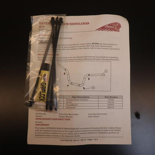 OEM Indian Extended Reach Handlebar | Chrome | 2880152-410 - Open Box