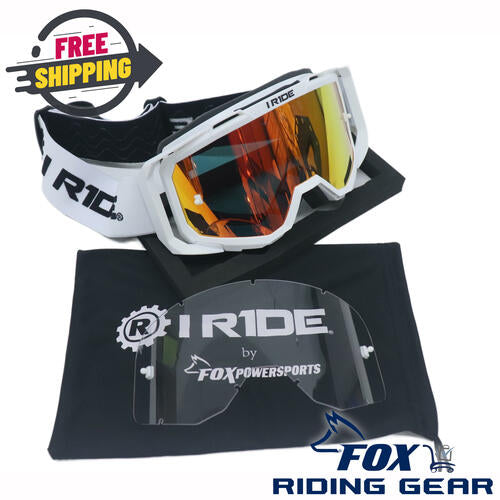 Iride ATV White Goggle w/Orange Pop Lens + Clear Lens - OPEN BOX