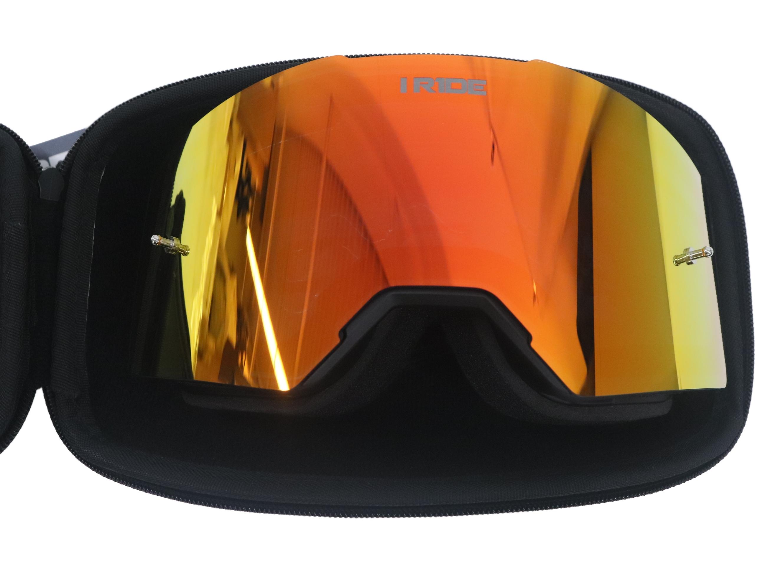 I RIDE AIRTIME PRO Motocross Goggles – Black Frame – Magnetic Lens, Orange Mirror + Clear Lens, 5 Tear-Offs, Hard Case & Bag – MX Dirt Bike ATV UTV Off-Road Race Goggles by Fox Powersports