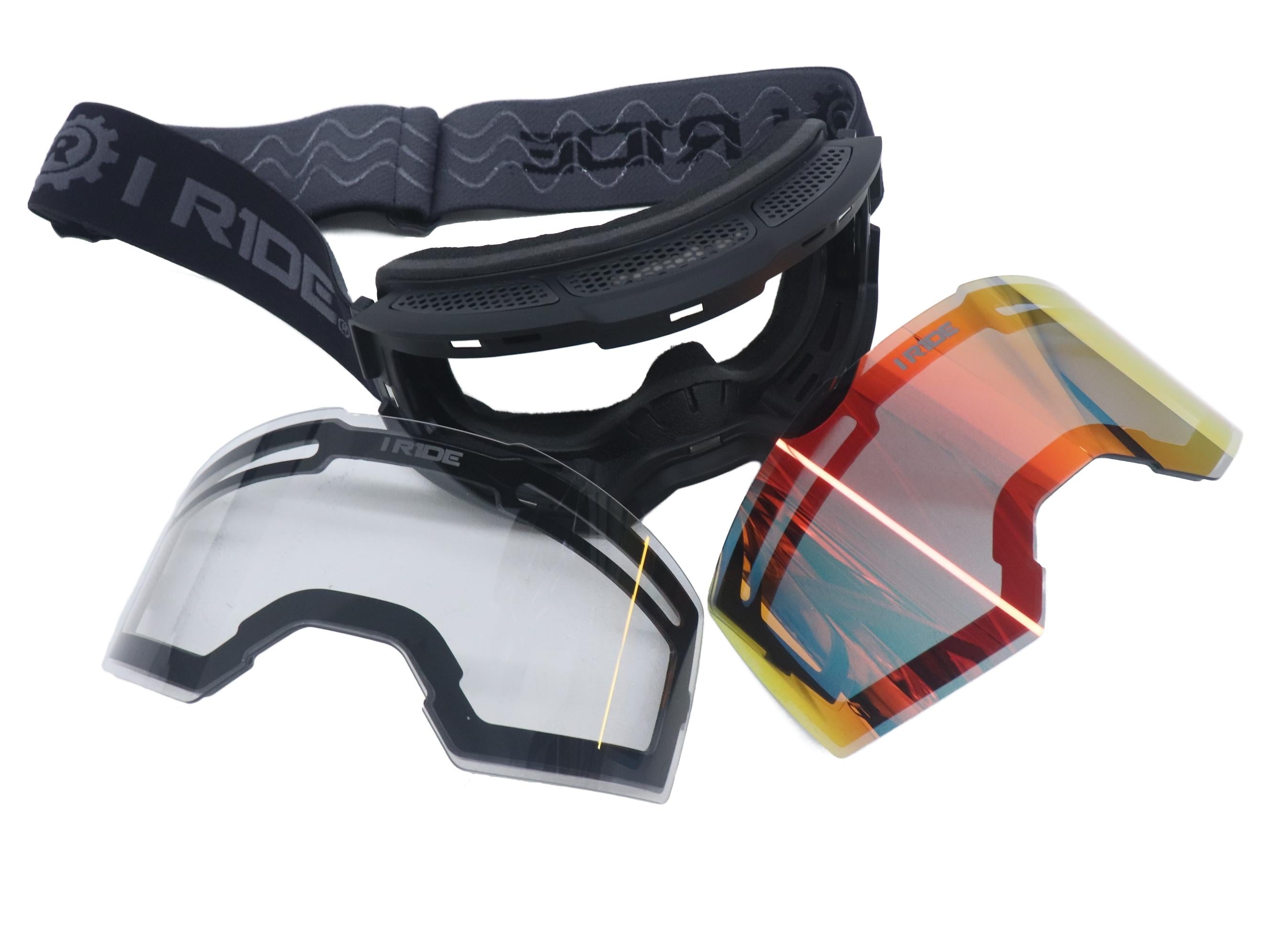 I RIDE AIRTIME PRO Motocross Goggles – Black Frame – Magnetic Lens Interchange, Orange Mirror + Clear Lens, Hard Case & Bag – MX Dirt Bike ATV UTV Off-Road Race Goggles by Fox Powersports