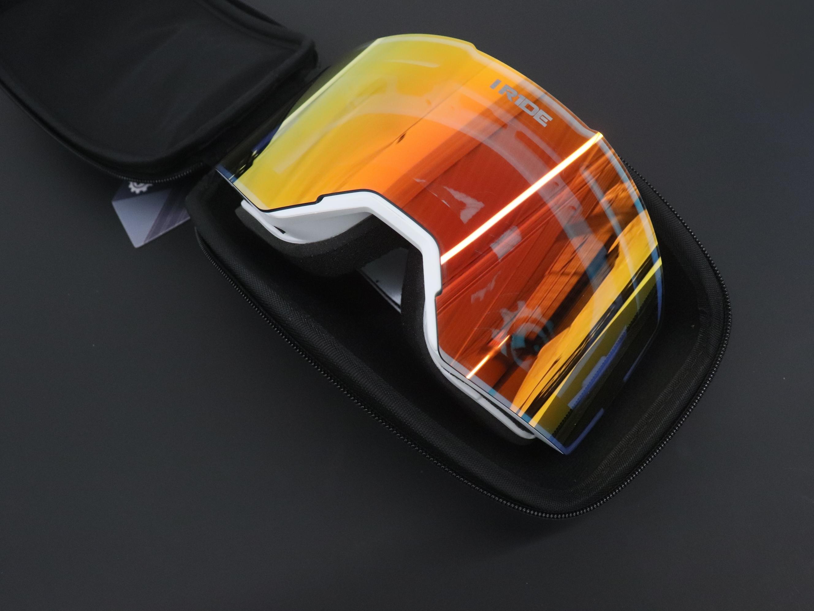 I RIDE AIRTIME PRO Motocross Goggles – White Frame – Magnetic Lens Interchange, Orange Mirror + Clear Lens, Hard Case & Bag – MX Dirt Bike ATV UTV Off-Road Race Goggles by Fox Powersports