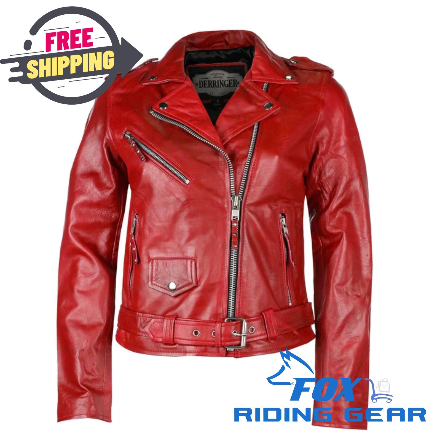 Derringer Vintage Red Women's Leather Jacket Size Medium UN6832.01M - Open Box
