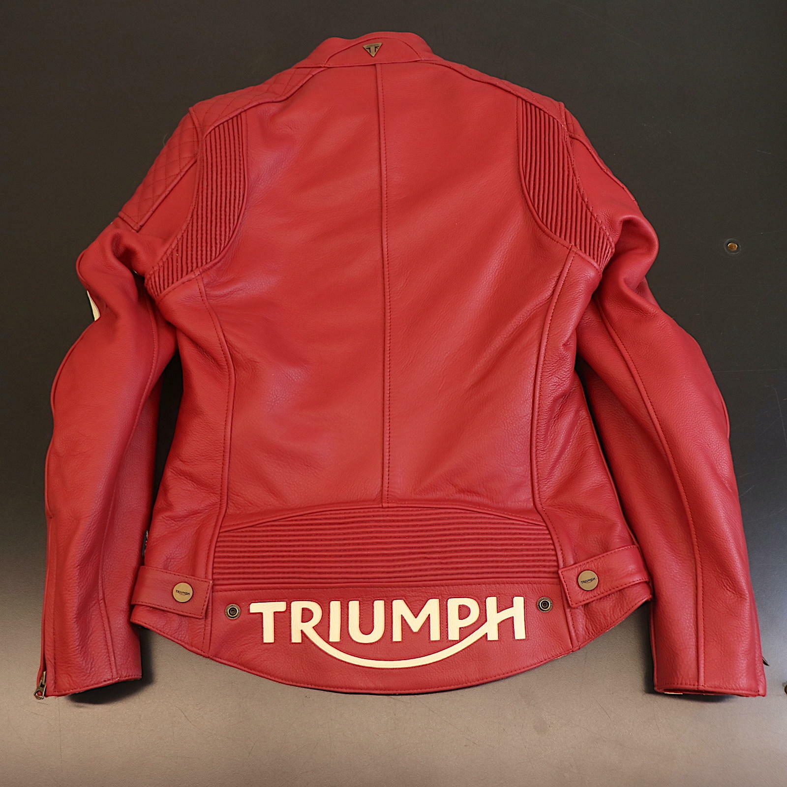 OPEN BOX OEM Triumph Braddan Red Leather Motorcycle Jacket| Woman's Size: Small | MLES22108-S