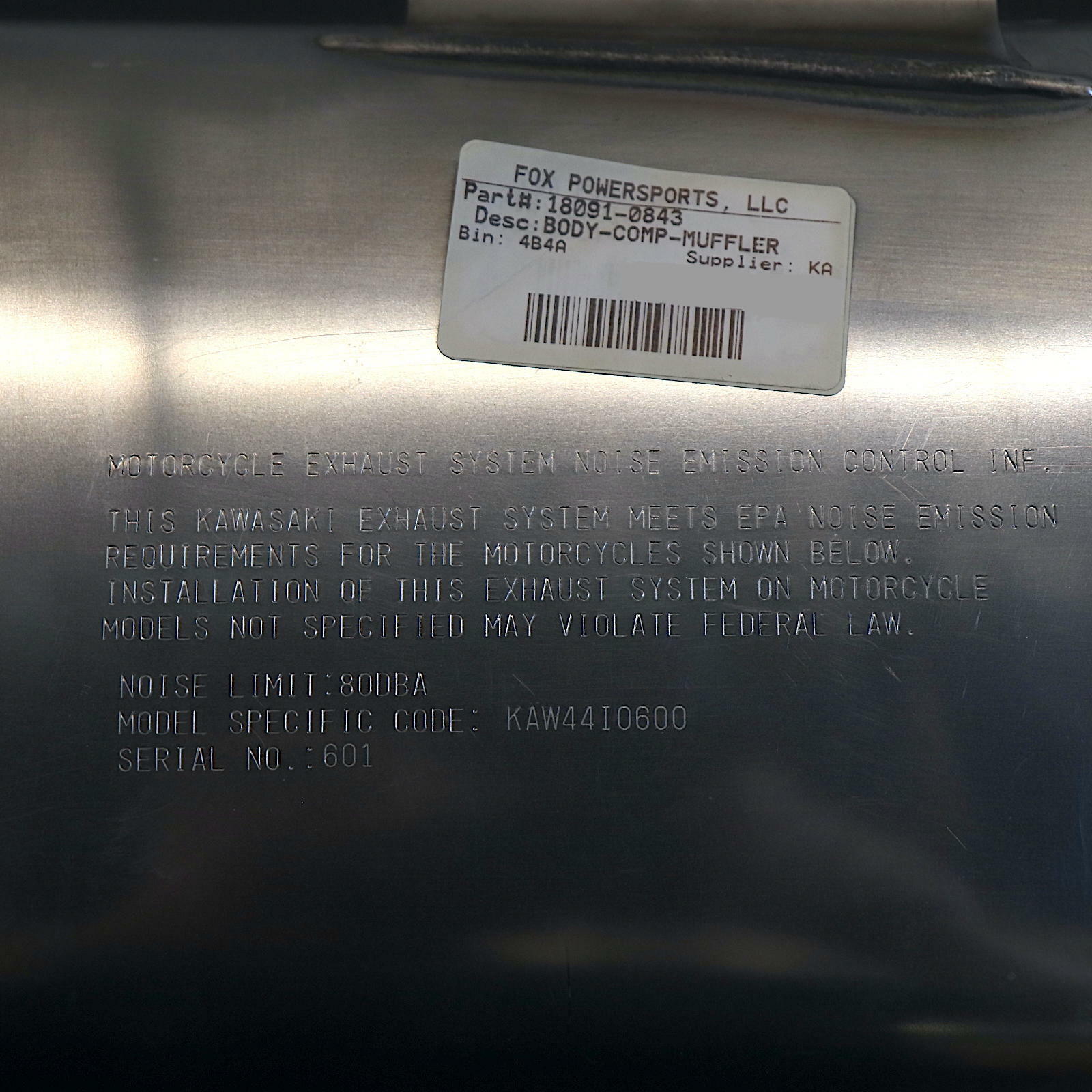 Kawasaki OEM Body Comp Muffler Exhaust Assembly 18091-0843 - Open Box