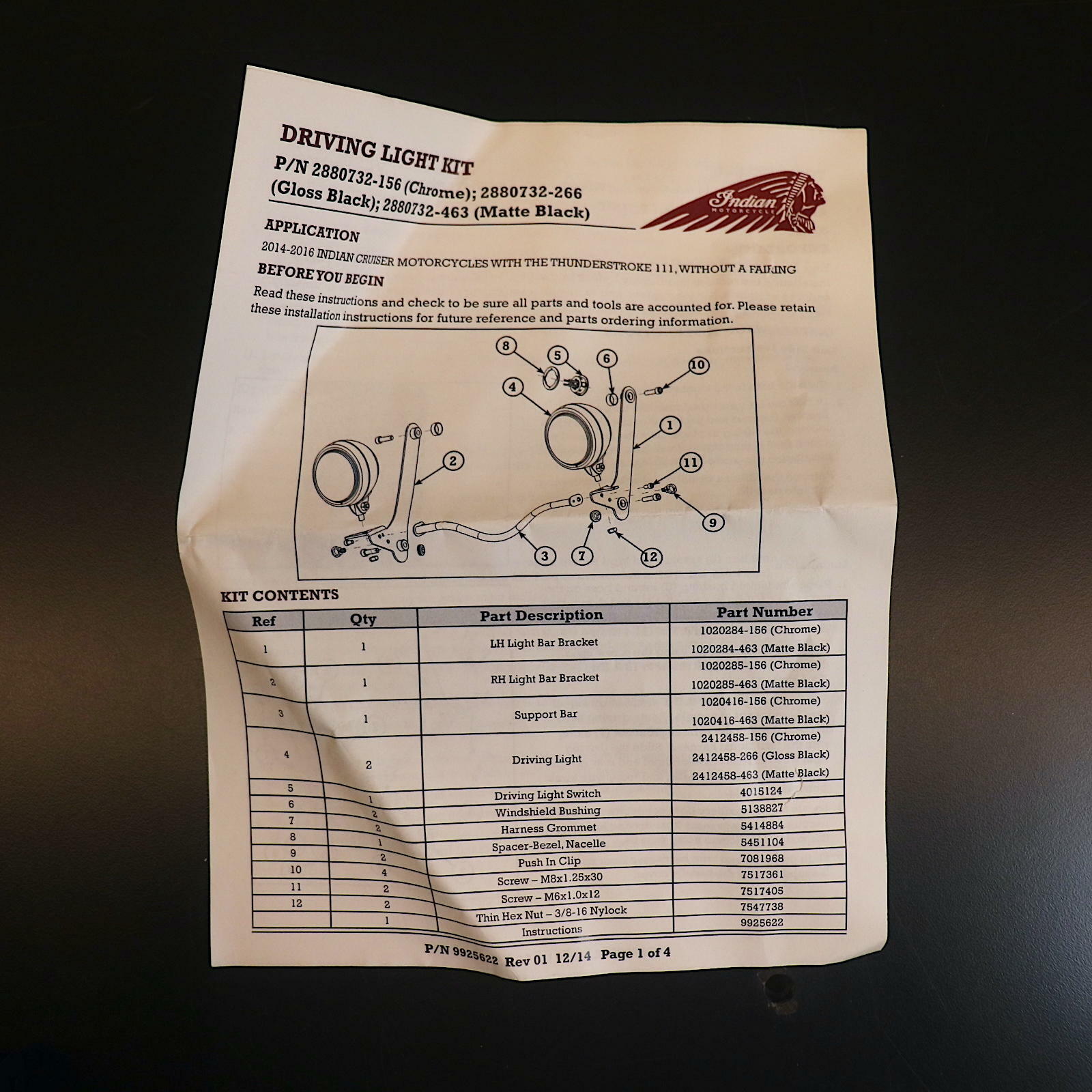 OPEN BOX OEM Indian Fork Driving Light | Gloss Black | Missing Item | 2880732-266