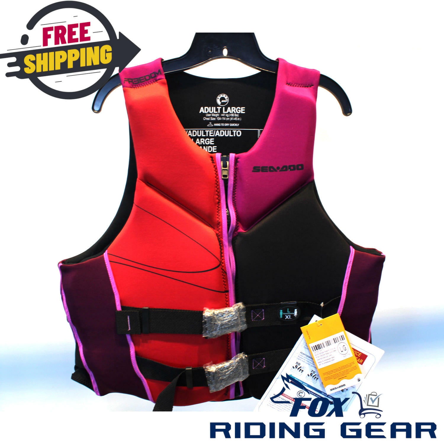 OEM Sea-Doo Freedom PFD | Lava Red/Rouge Lave | Unisex Size : Large - Open Box