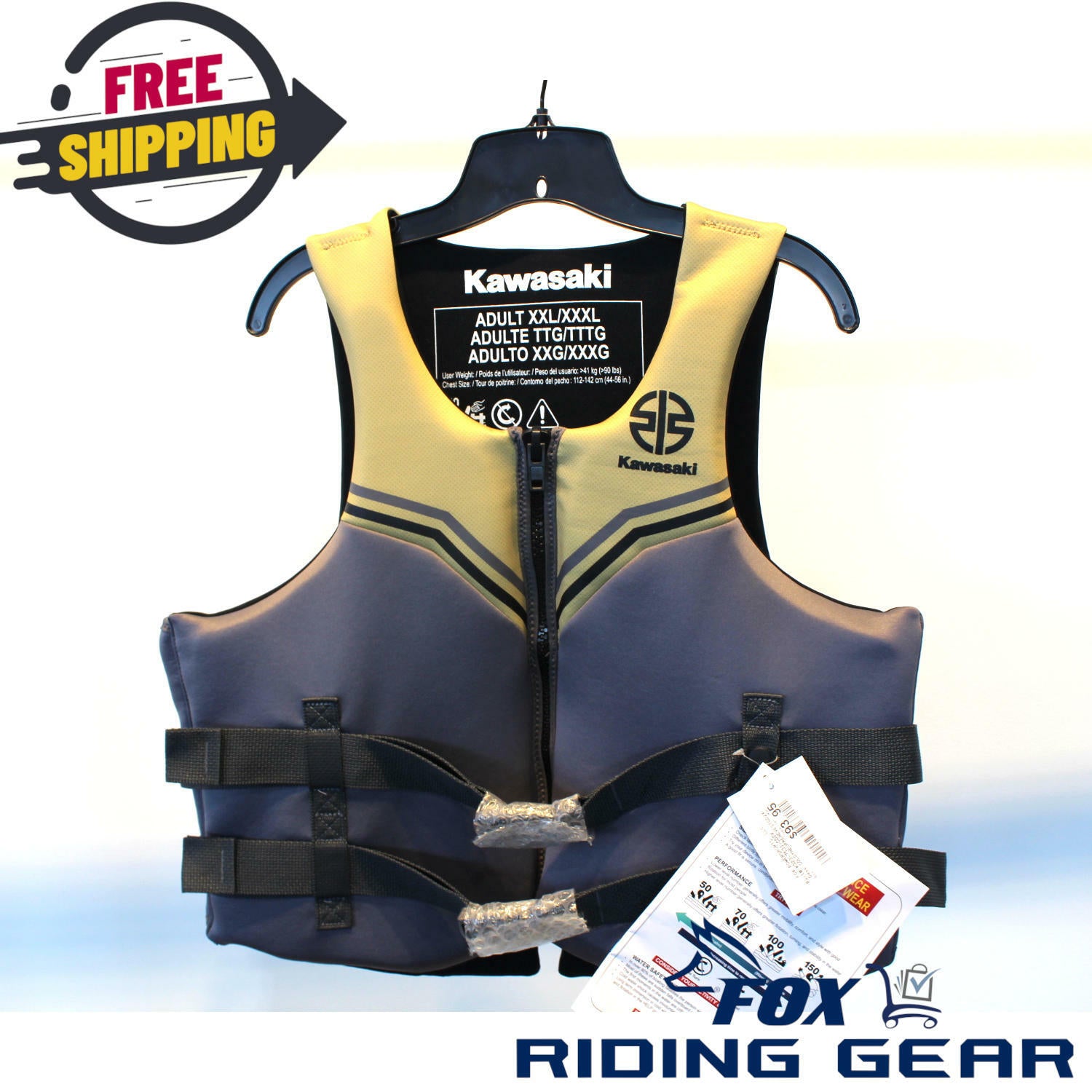 OPEN BOX OEM Kawasaki Goldy Neoprene Vest | Gold | Adult Size : 2XL/3XL