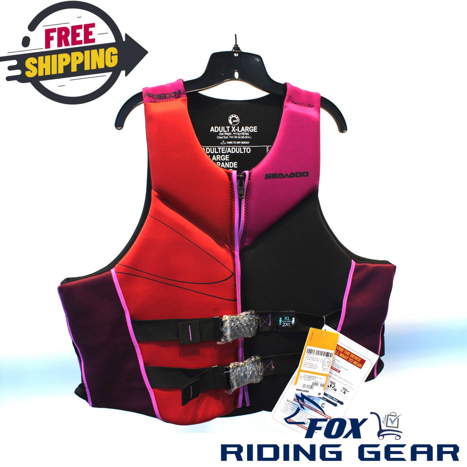 OEM Sea-Doo Freedom Stream PFD | Lava Red/Rouge Lave | Unisex Size : XL - Open Box
