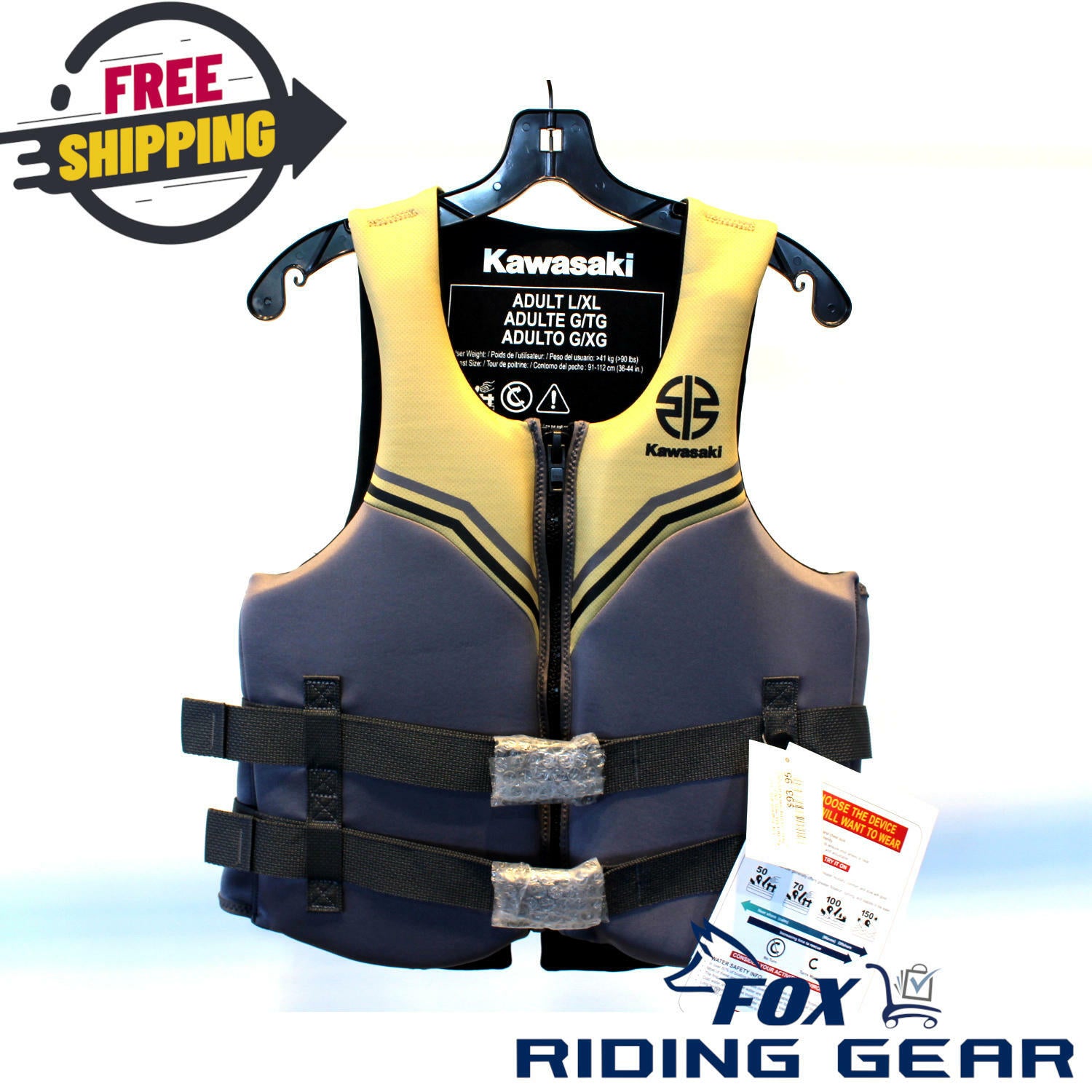 OPEN BOX OEM Kawasaki Goldy Neoprene Vest | Gold | Adult Size : LG/XL