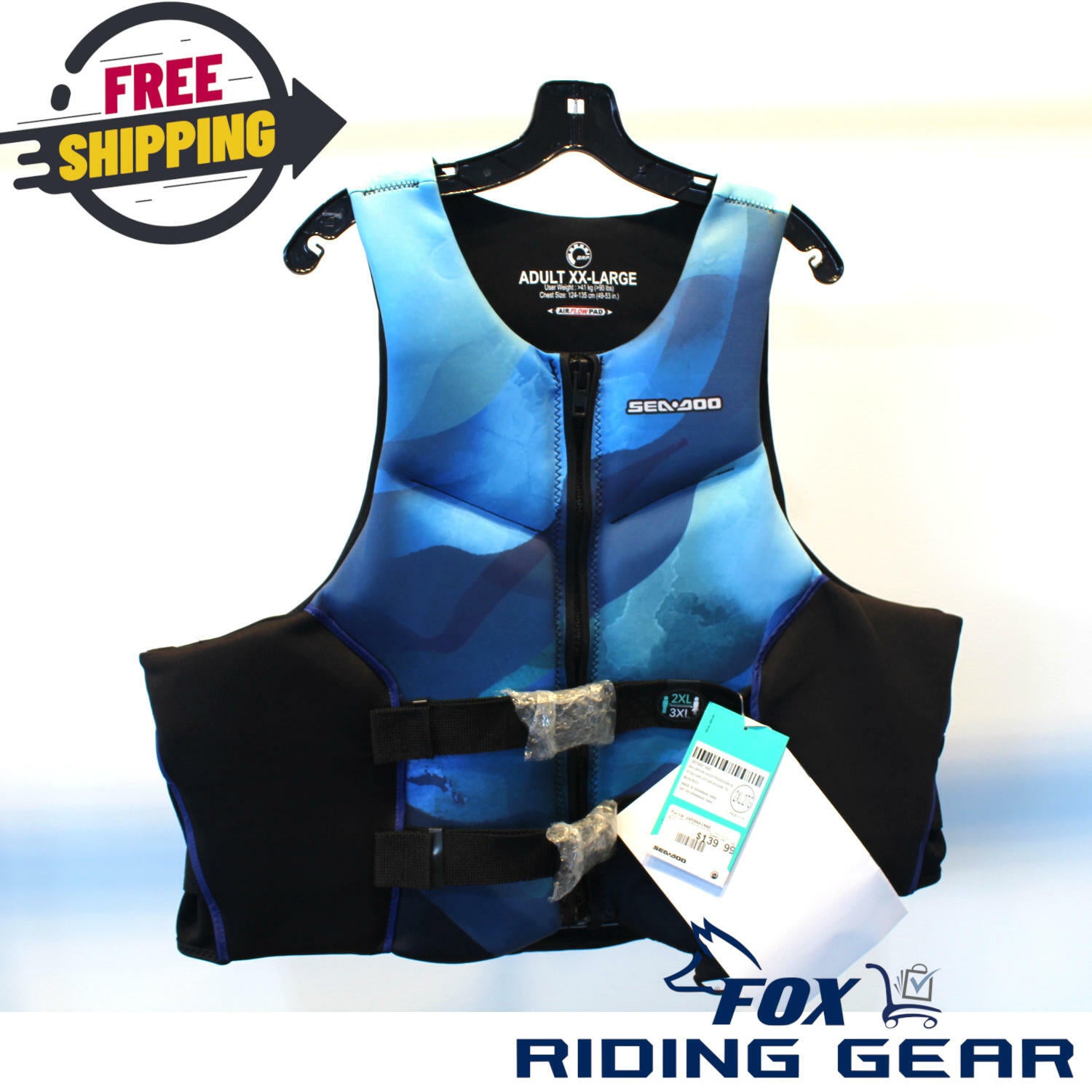 Sea-Doo OEM Airflow Sun-Edit Life Jacket PFD Blue 2XL 2859881480 - Open Box