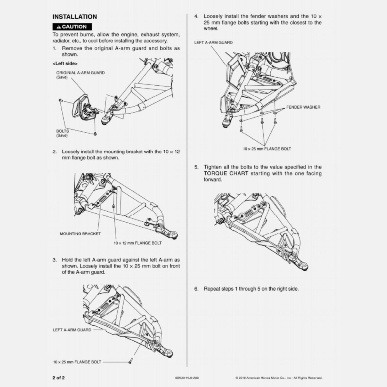 Honda OEM Accessory A-Arm Guard Protection 0SK20-HL6-A00 - Open Box