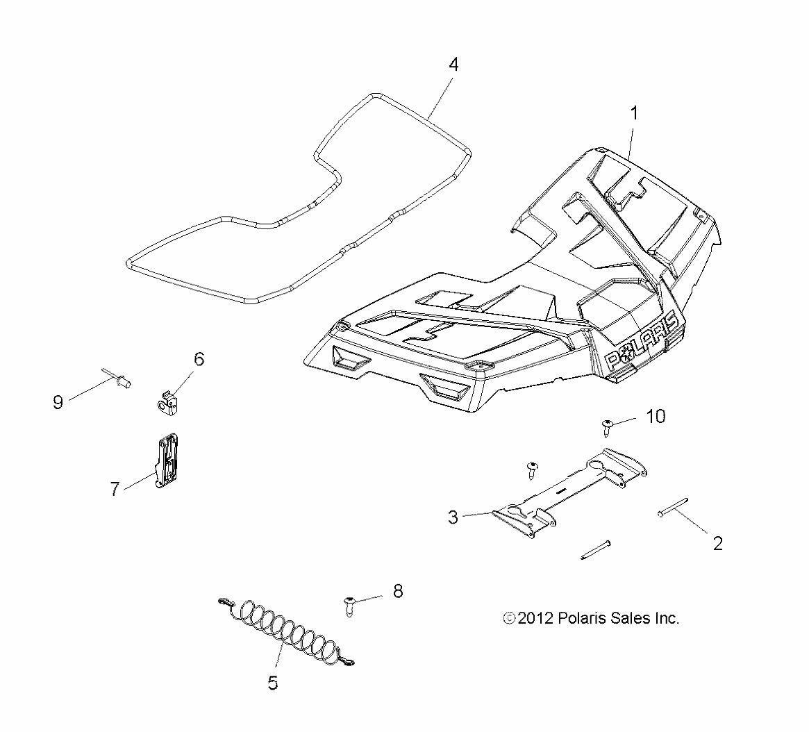 Polaris ATV Front Box Cover Assembly, Genuine OEM Part 2634165, Qty 1