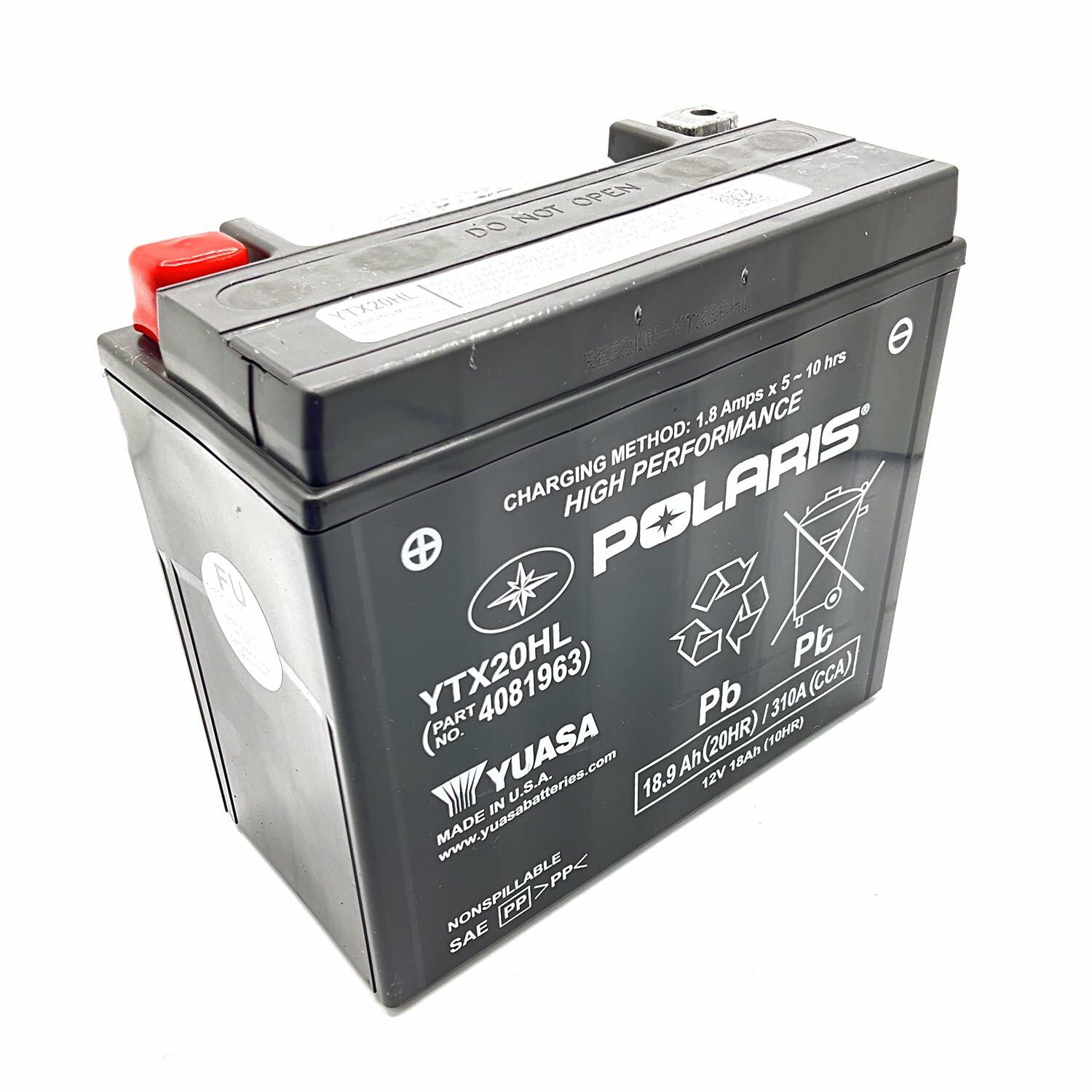 Polaris 12V 18Ah AGM Sealed Rechargeable Battery for Specific Sportsman Scrambler 850, XP 850, XP 1000, RZR 800, S 800 Models and More, YTX20HL, 310A CCA, Non Spillable, Maintenance Free - 4081963