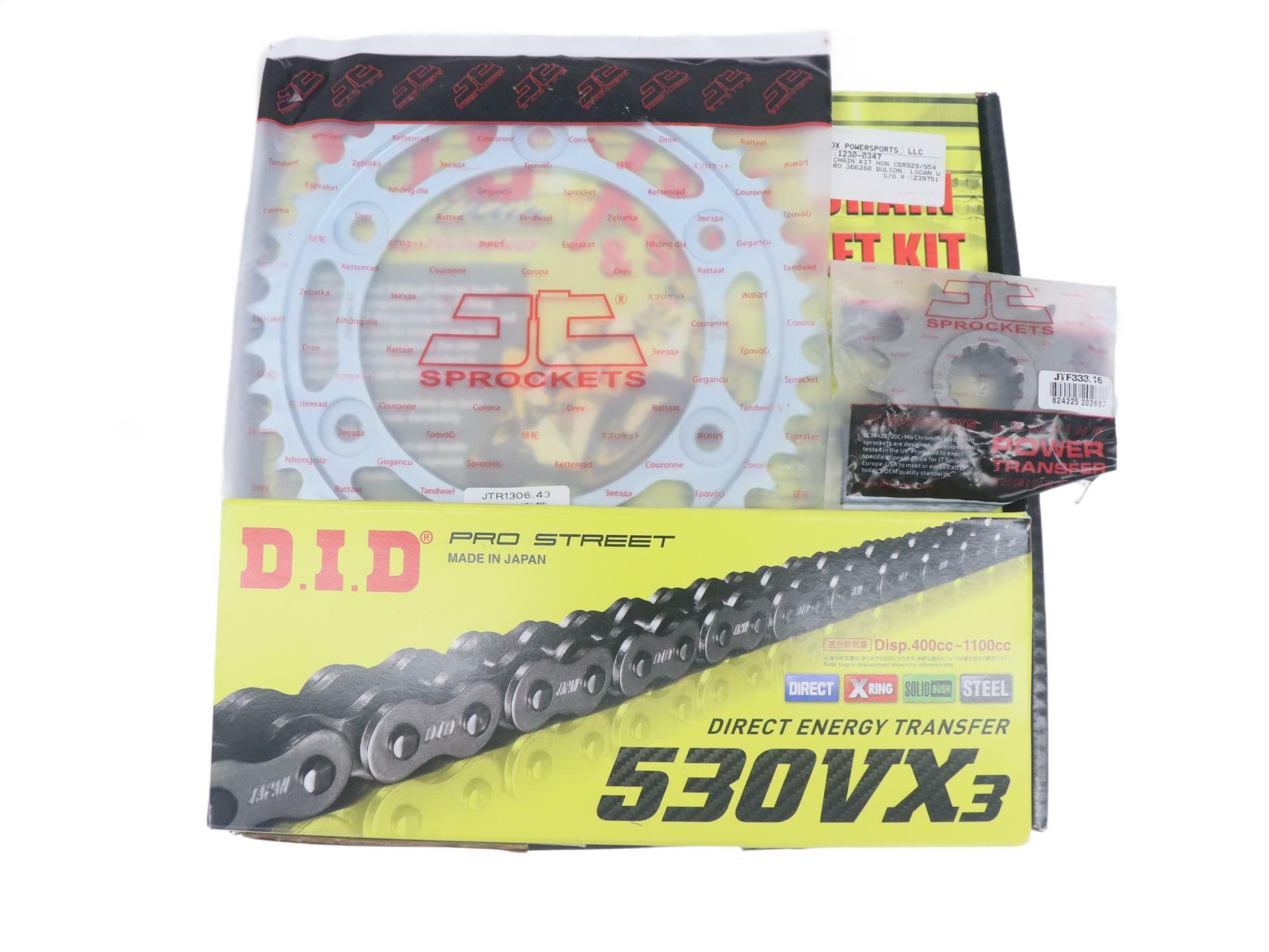 D.I.D 530VX Chain 16/43T Sprocket Kit Honda CBR929RR CBR954RR 00-03 1230-0347
