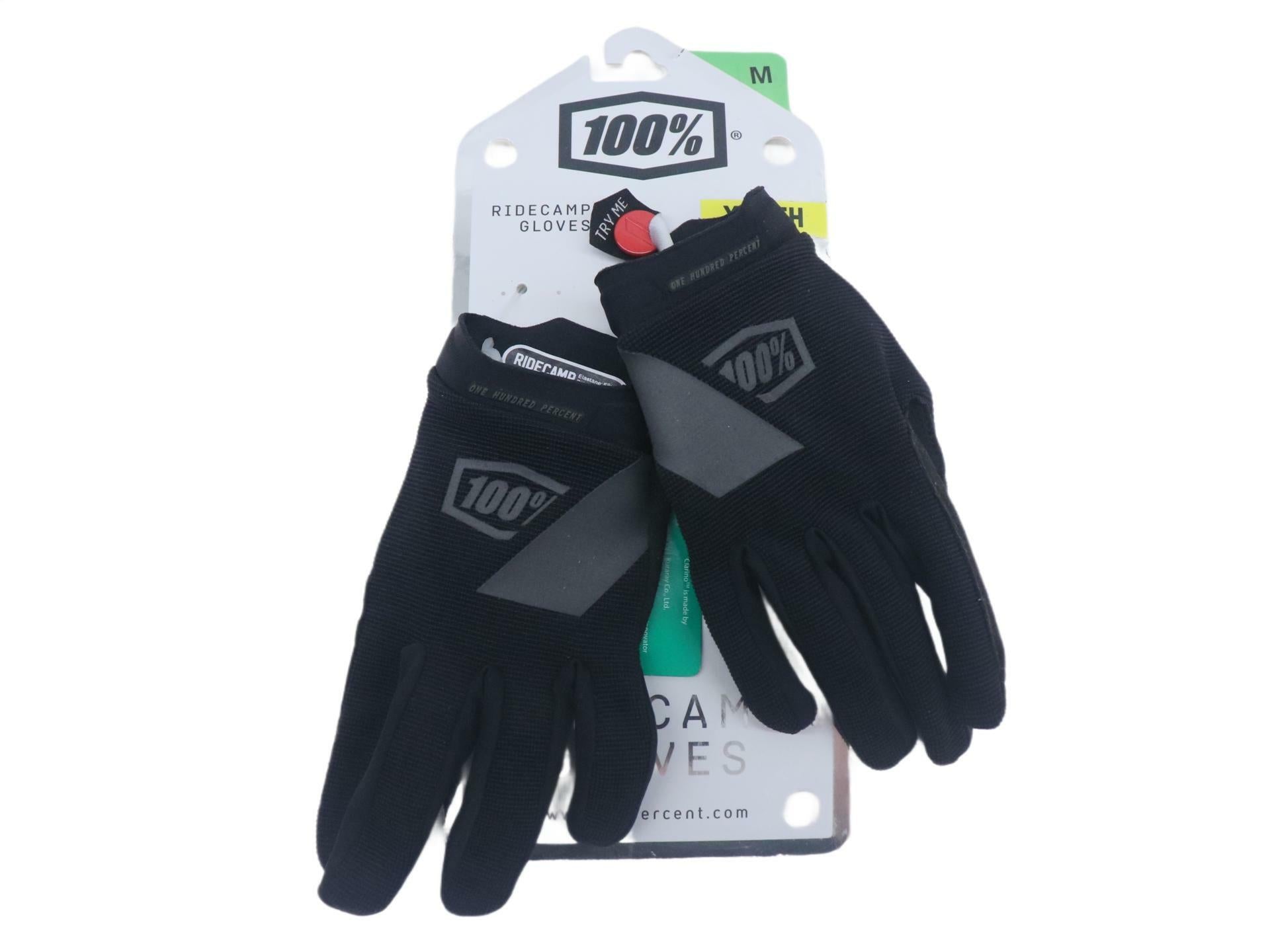 100% Ridecamp Youth Motocross MX Gloves Black MD Medium 10018-001-05