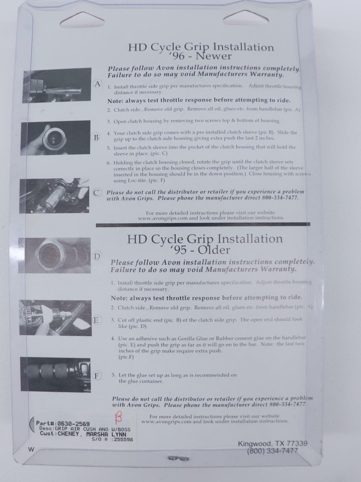Avon Hand Grips 1" Air Cushioned w/ Throttle Boss BLACK - Indian - 0630-2569