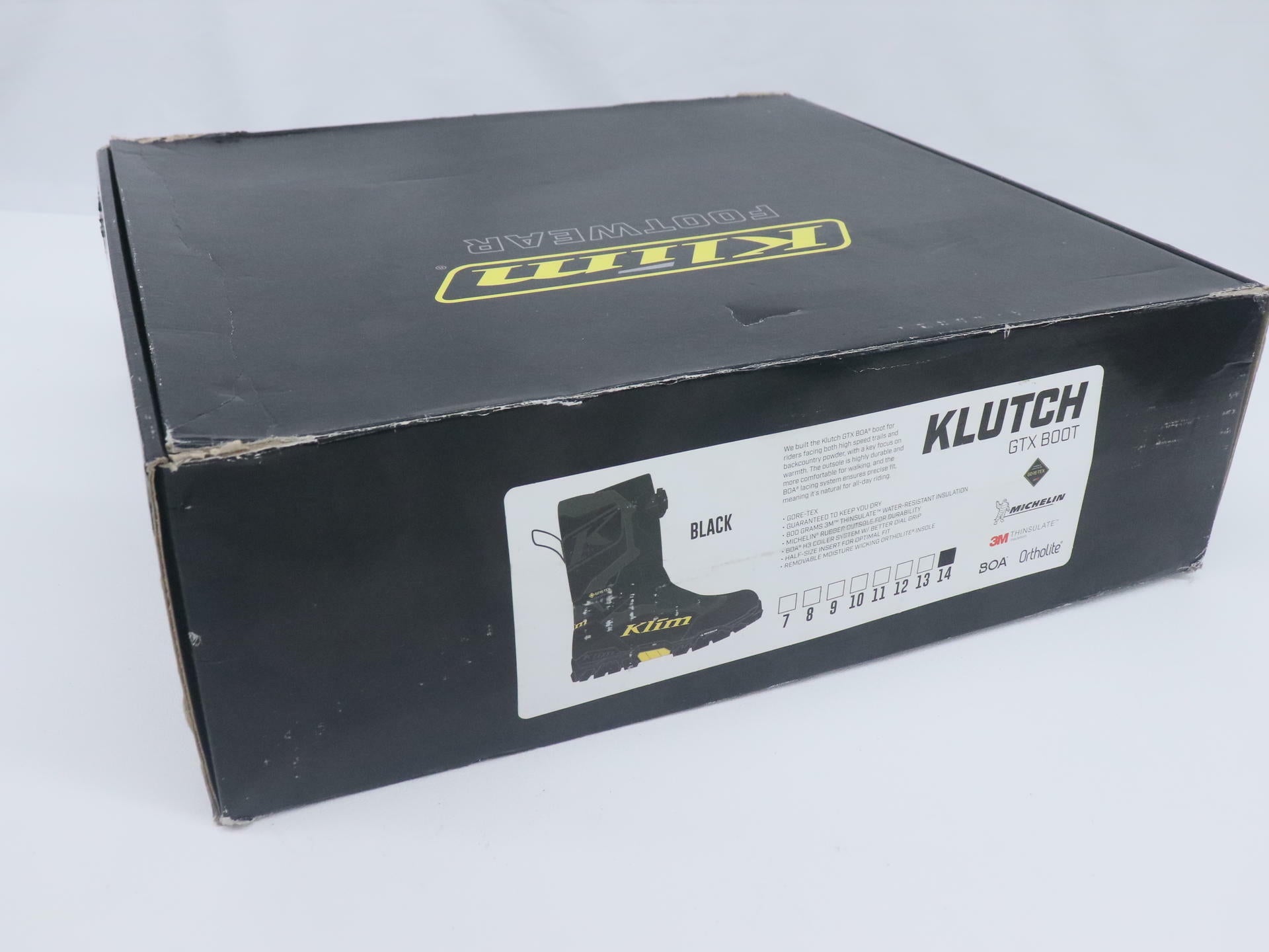 Klim Klutch GTX Boot BLACK BOA Laces Snow - Adult sz14 - 3112-000-014-000