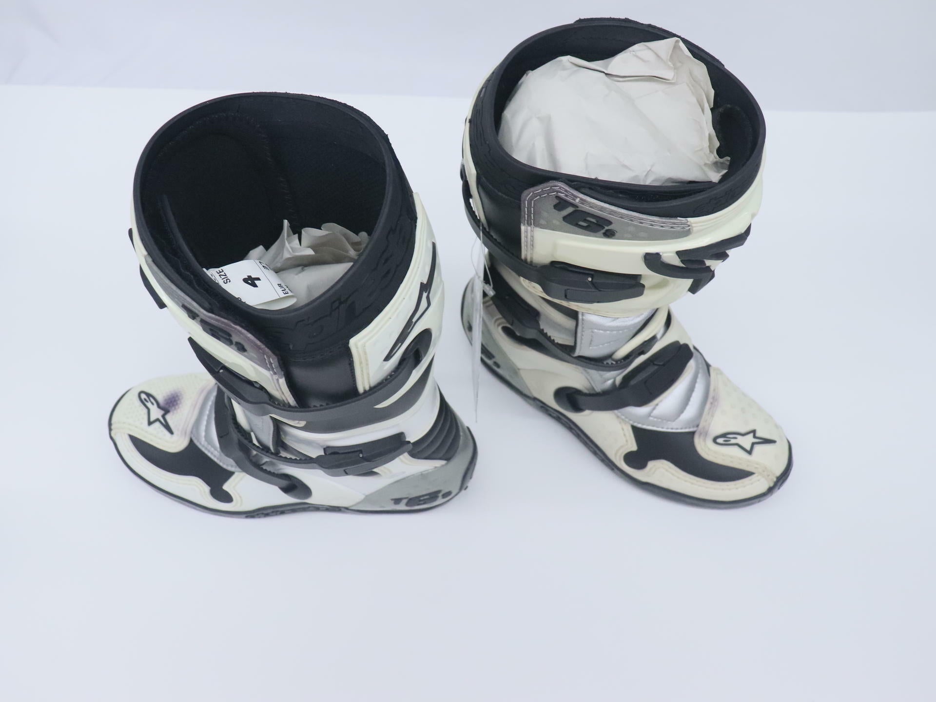 Alpinestars Tech 6s WHITE SILVER Riding Boot Motocross - YOUTH sz4 - 3411-0106