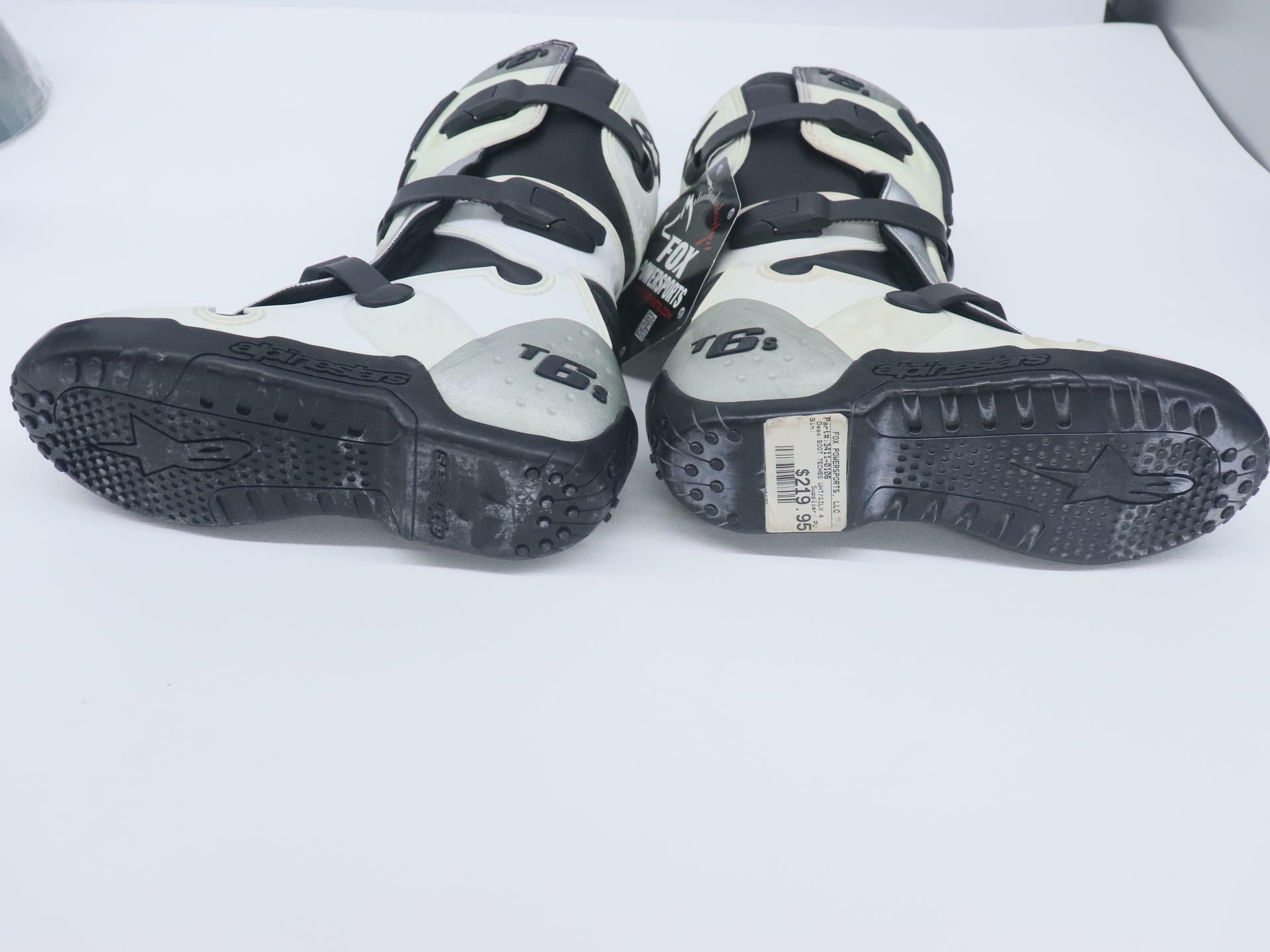 Alpinestars Tech 6s WHITE SILVER Riding Boot Motocross - YOUTH sz4 - 3411-0106