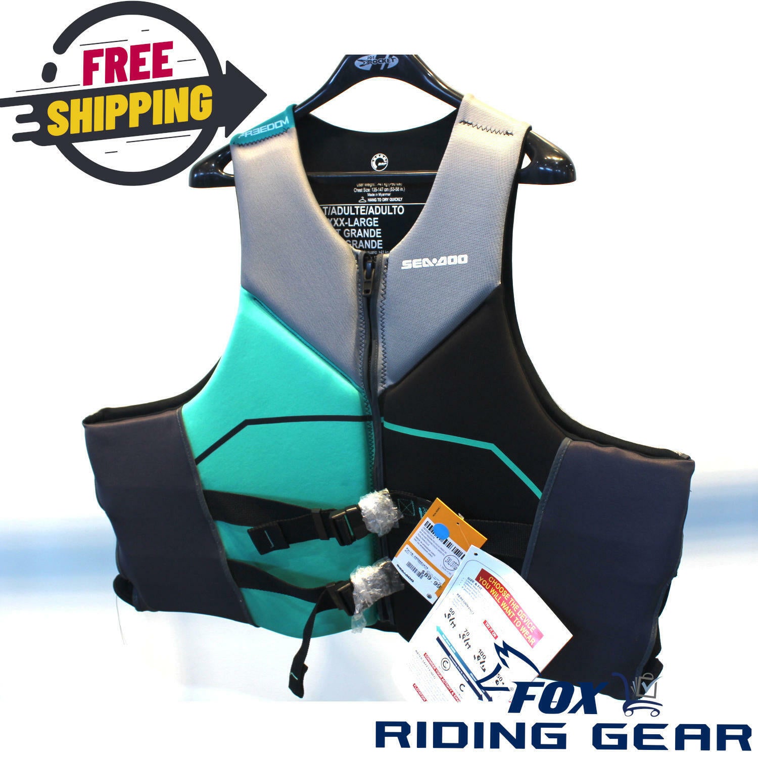 Sea-Doo Freedom PFD Life Vest Jacket Teal Unisex 3XL 2859801674 - Open Box