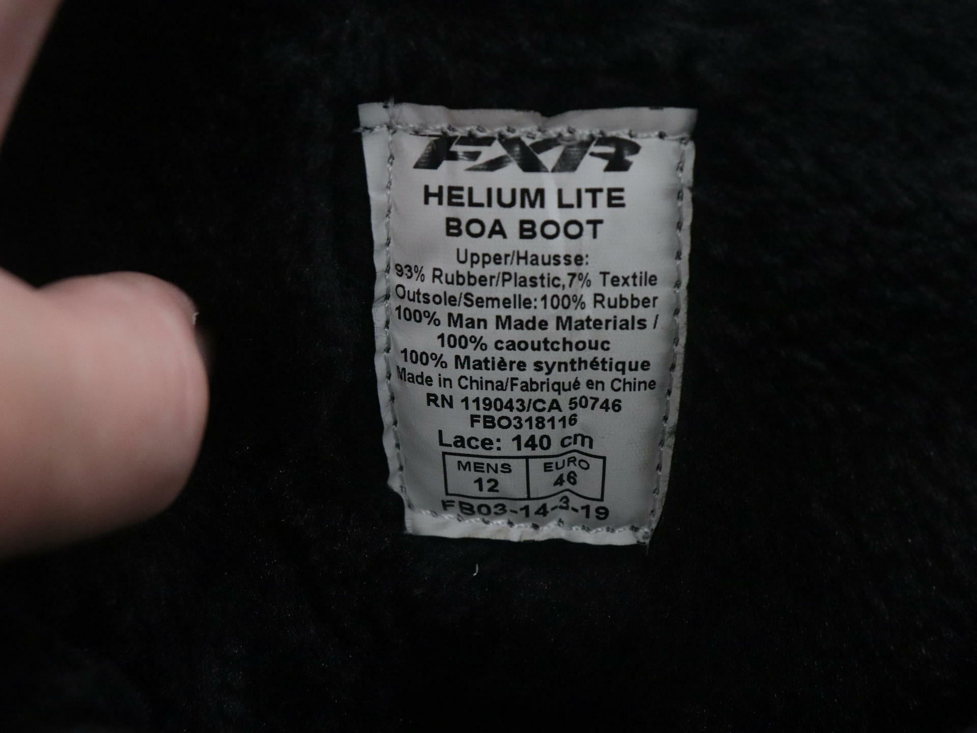 FXR Boots Helium Lite BOA Winter BLACK - MENS sz12 - 190705-1008-46 - Open Box